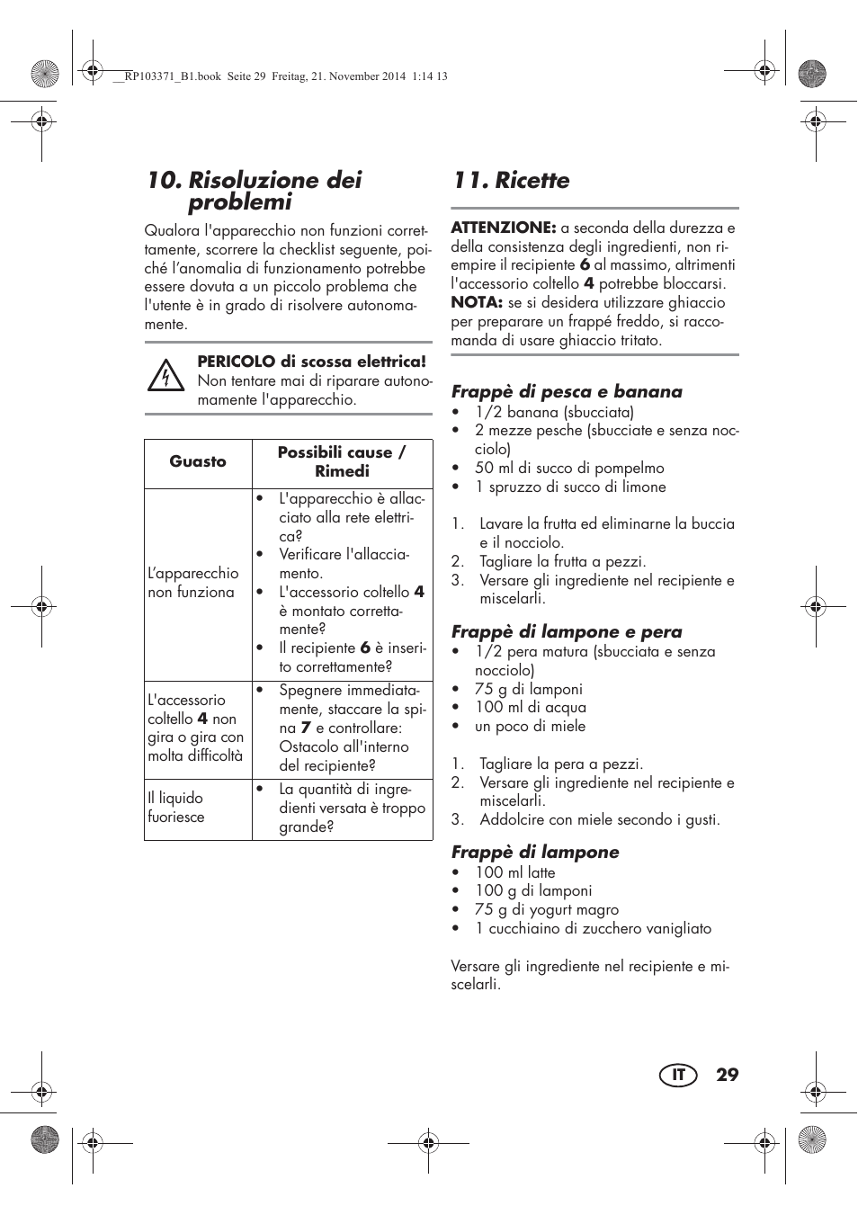 Risoluzione dei problemi, Ricette | Silvercrest SSM 175 B2 User Manual | Page 31 / 46