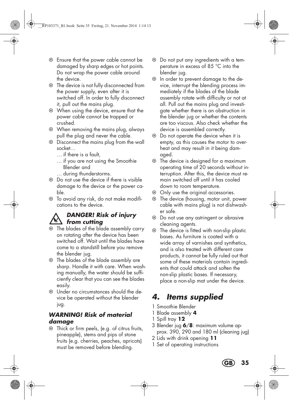 Items supplied | Silvercrest SSM 175 B2 User Manual | Page 37 / 46