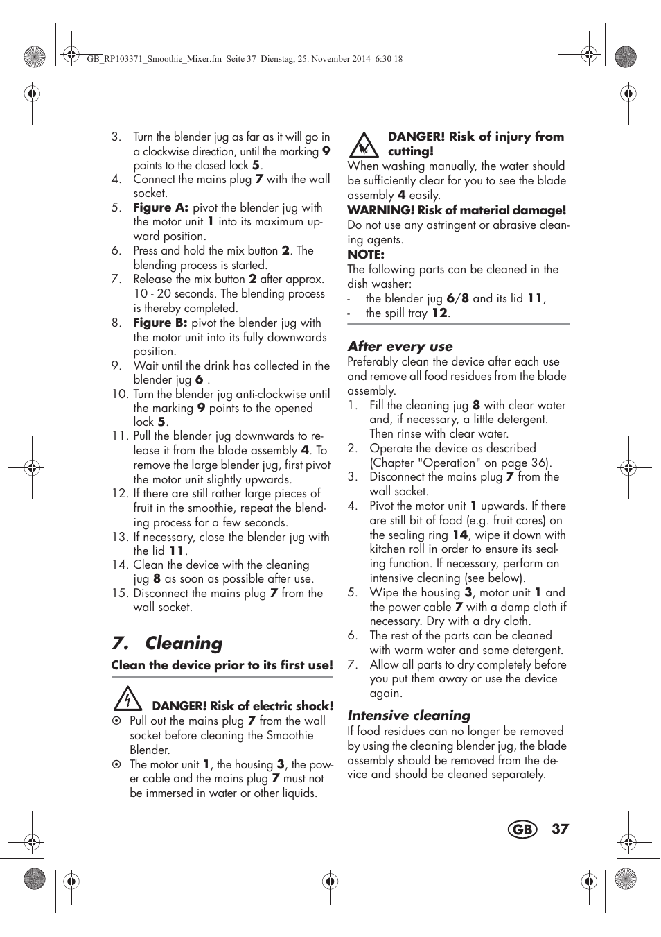 Cleaning | Silvercrest SSM 175 B2 User Manual | Page 39 / 46