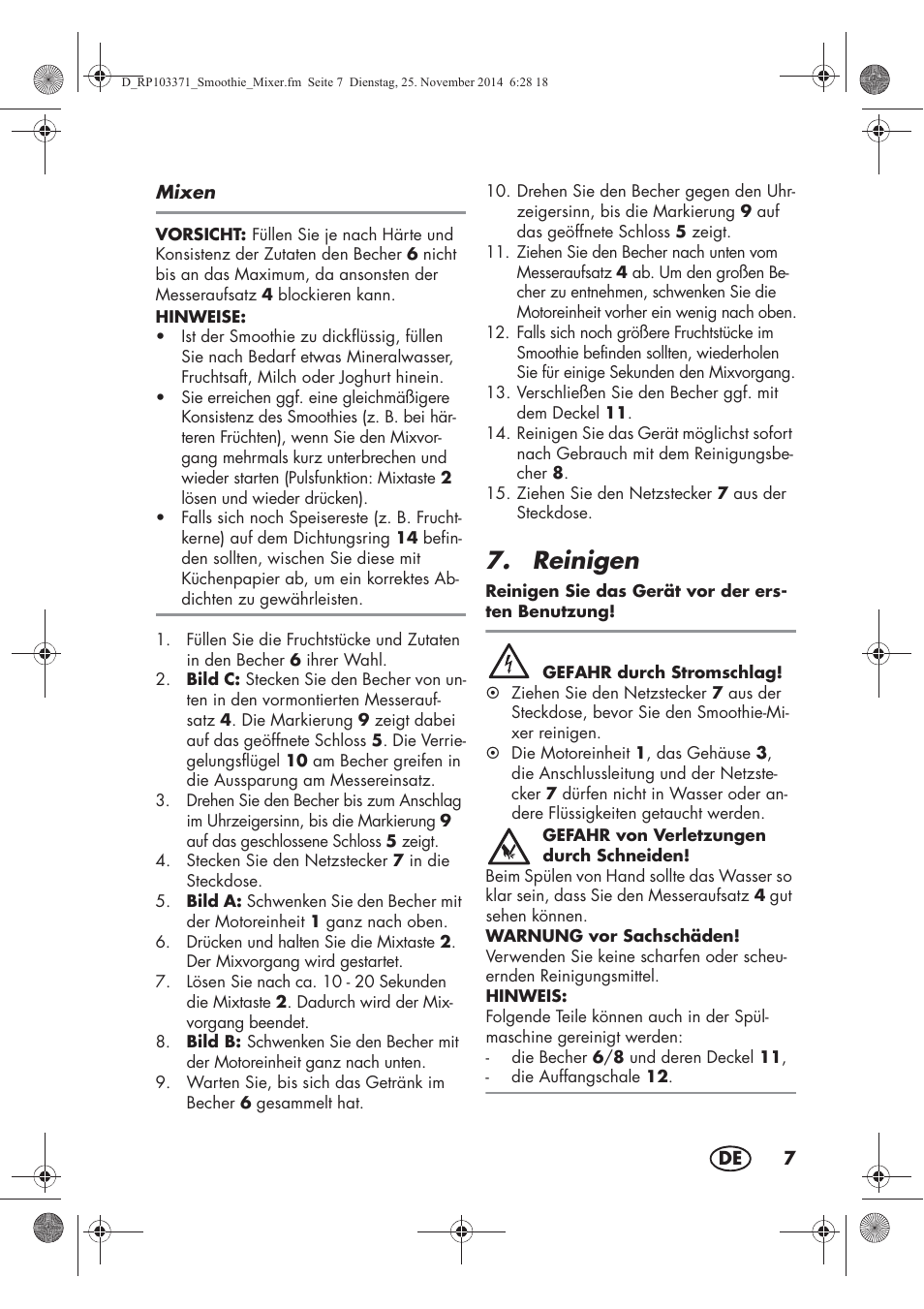 Reinigen | Silvercrest SSM 175 B2 User Manual | Page 9 / 46