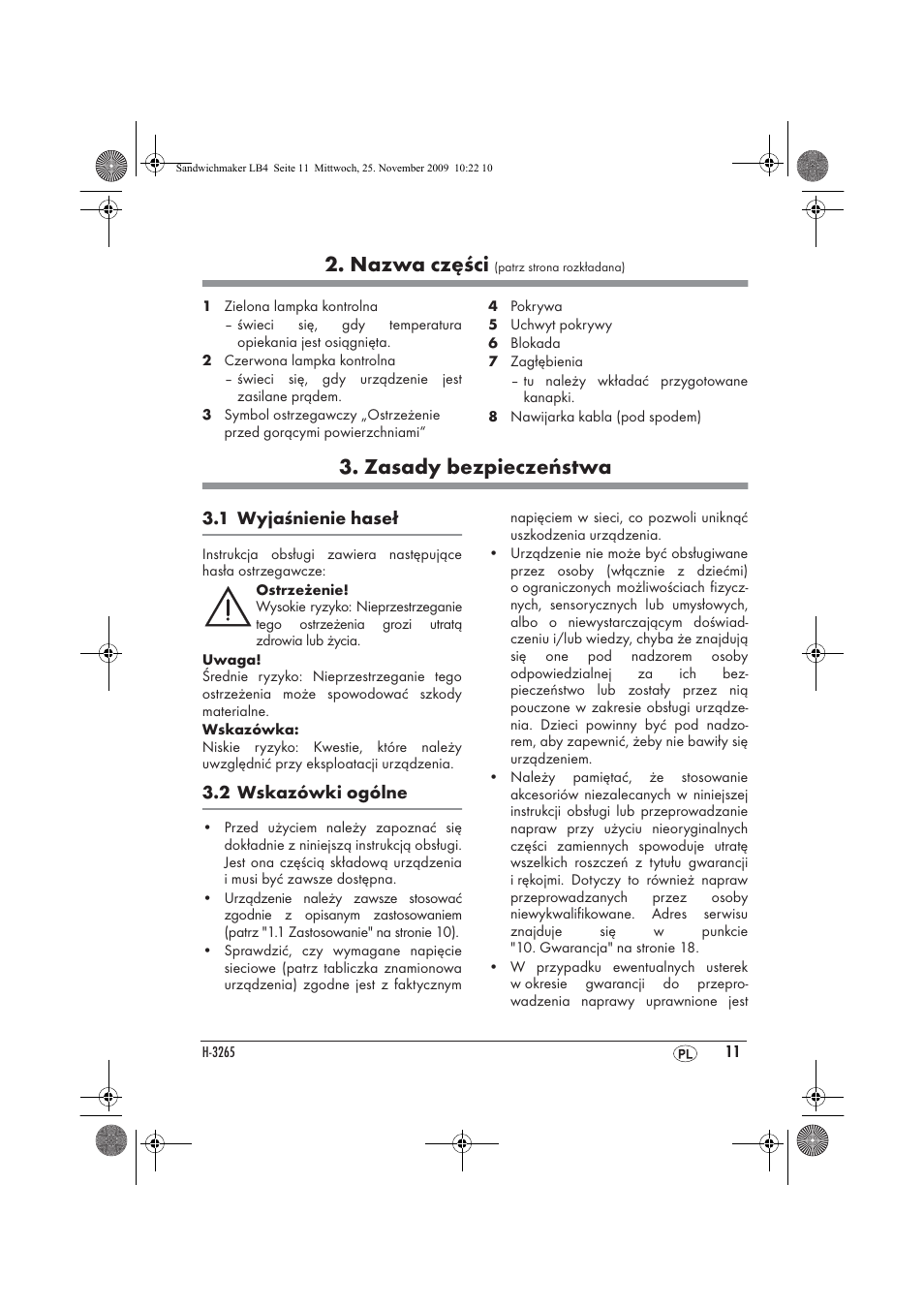 Nazwa części, Zasady bezpieczeństwa | Silvercrest H-3265 User Manual | Page 13 / 70