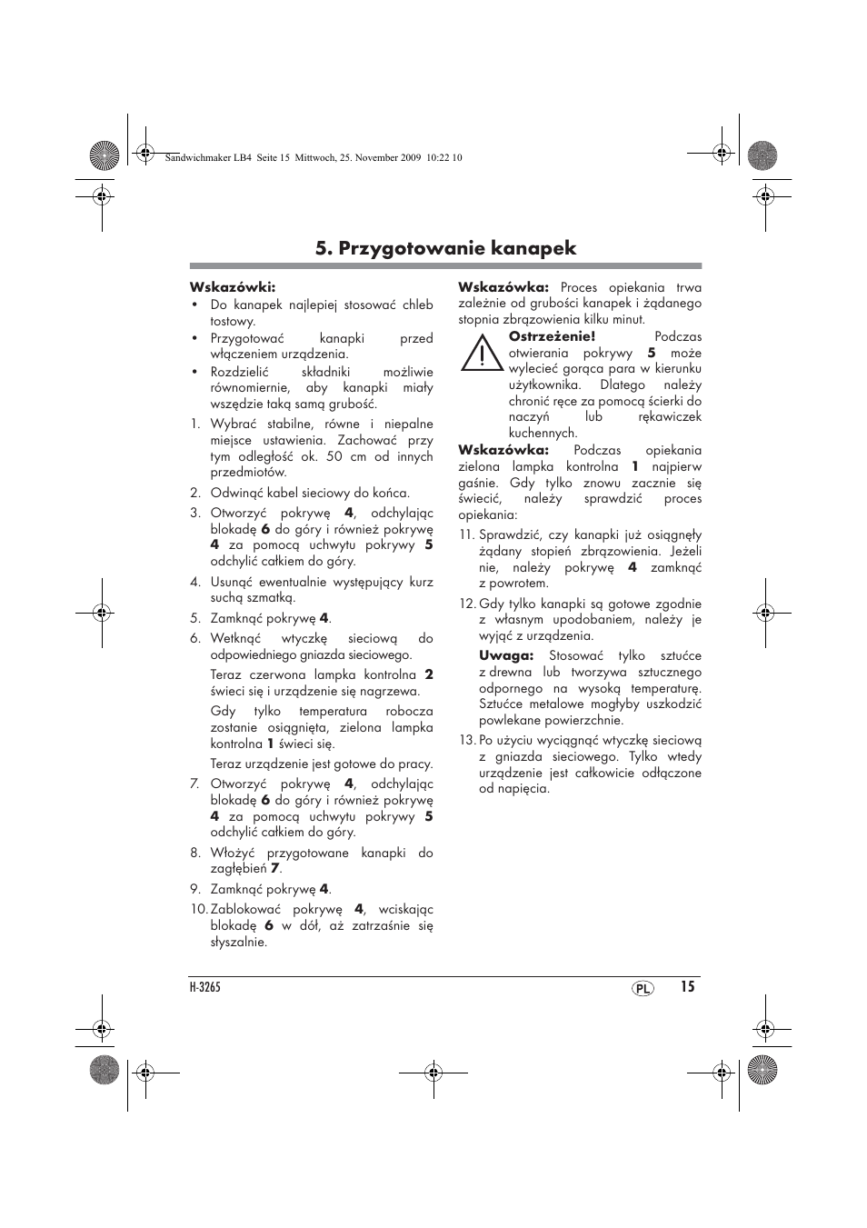 Przygotowanie kanapek | Silvercrest H-3265 User Manual | Page 17 / 70
