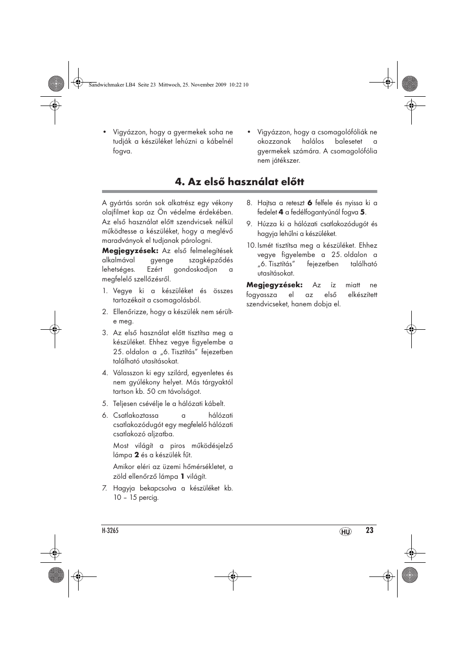 Az első használat előtt | Silvercrest H-3265 User Manual | Page 25 / 70