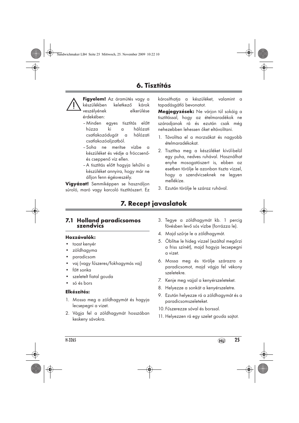 Tisztítás, Recept javaslatok | Silvercrest H-3265 User Manual | Page 27 / 70