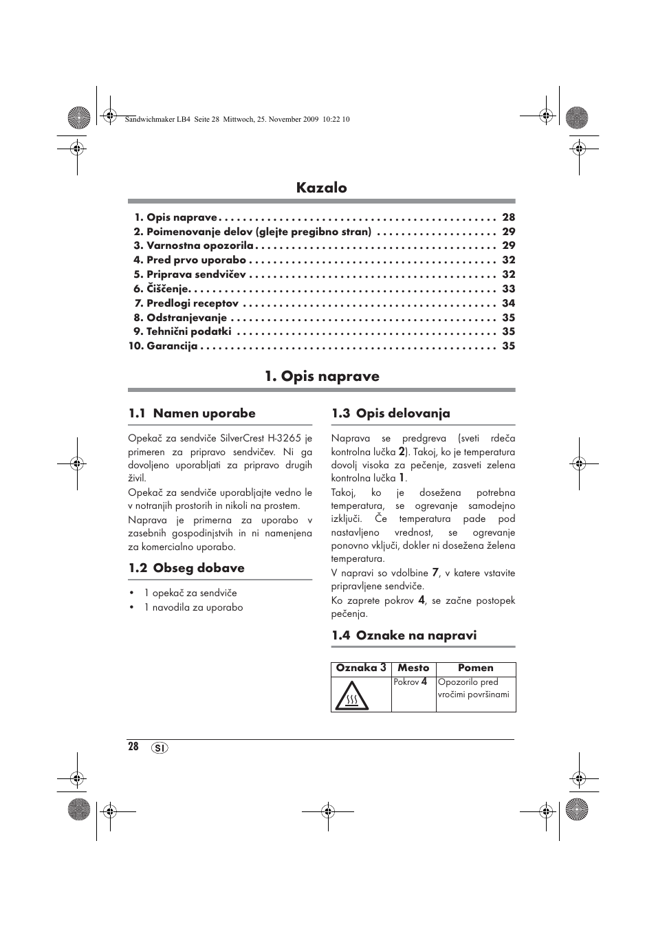 Kazalo, Opis naprave | Silvercrest H-3265 User Manual | Page 30 / 70