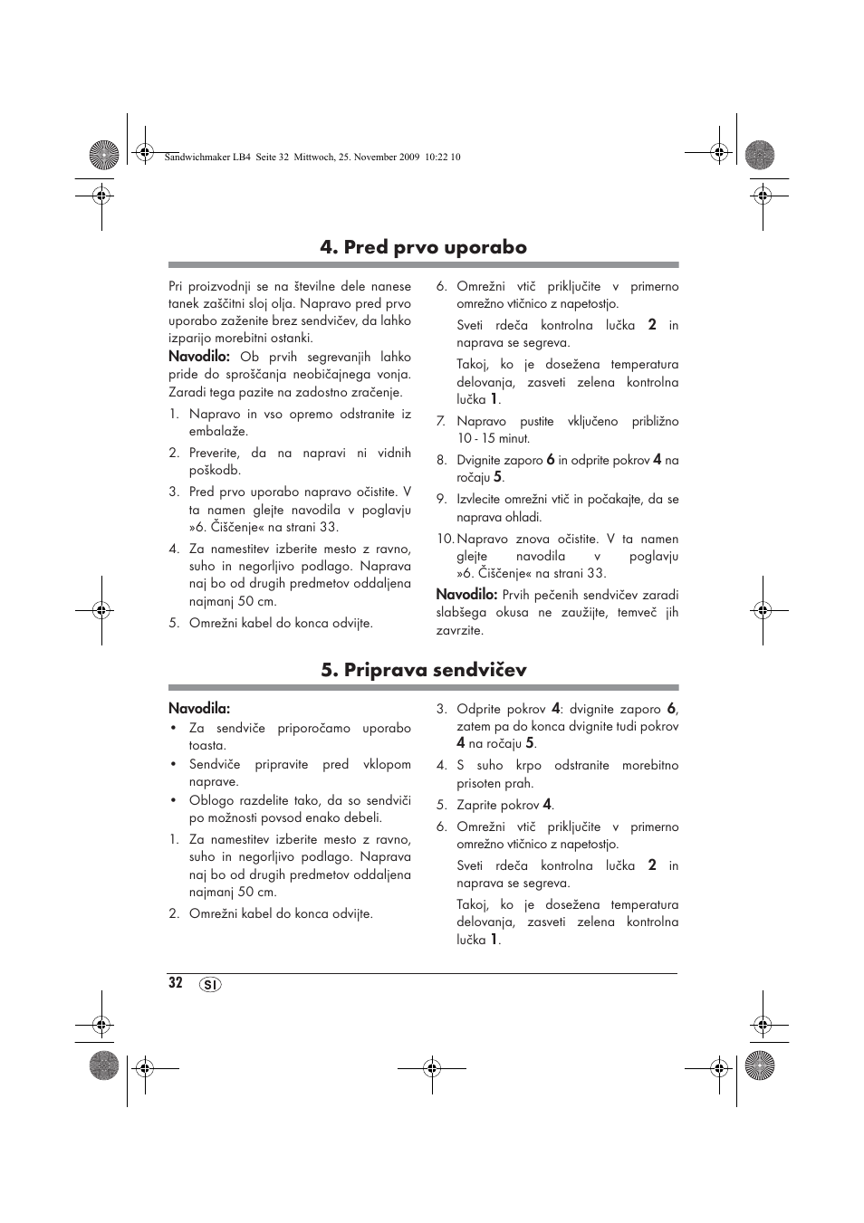 Pred prvo uporabo, Priprava sendvičev | Silvercrest H-3265 User Manual | Page 34 / 70
