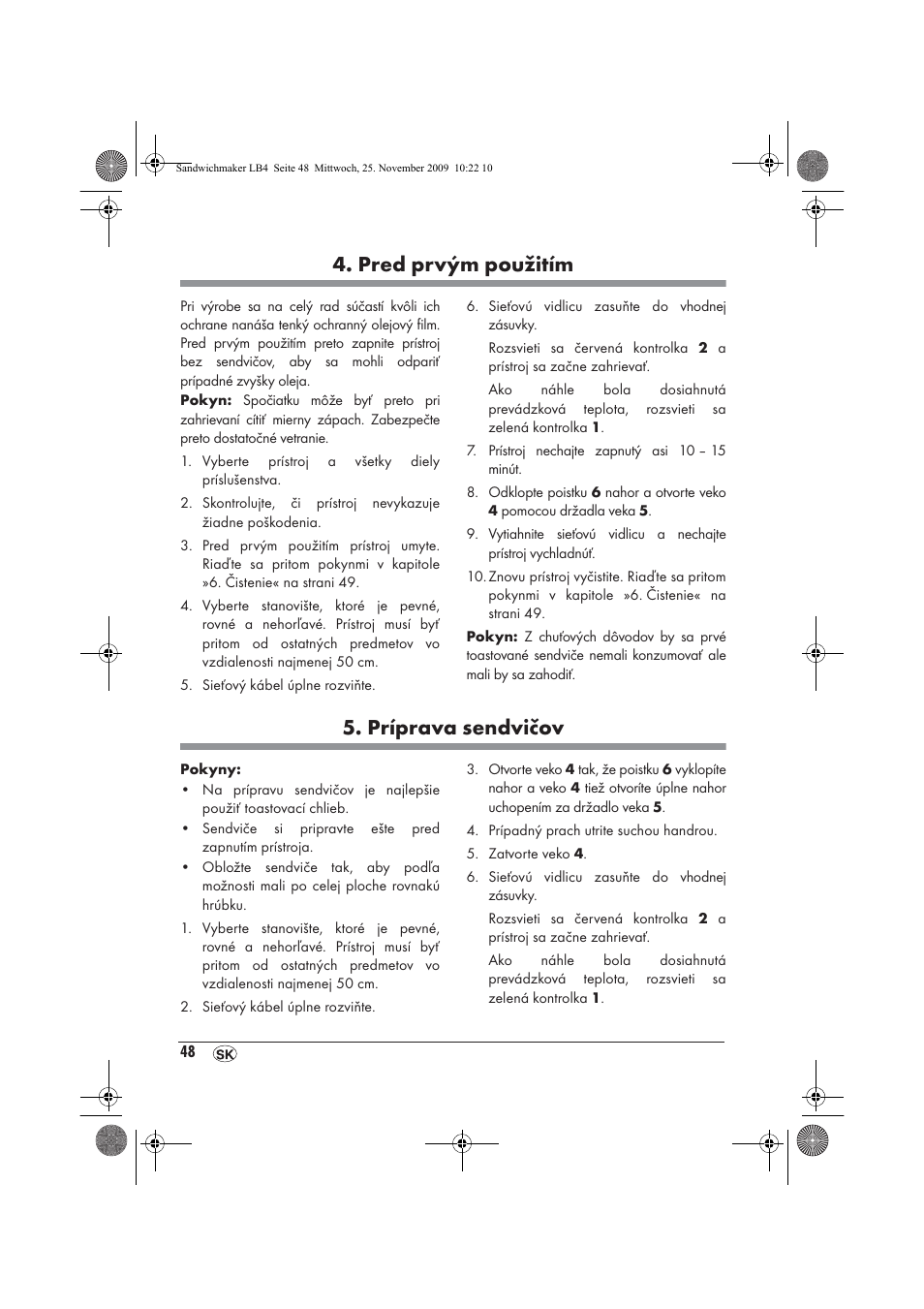 Pred prvým použitím, Príprava sendvičov | Silvercrest H-3265 User Manual | Page 50 / 70