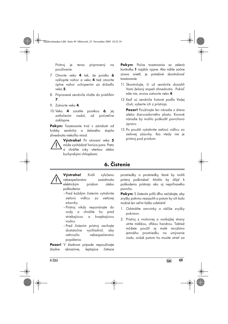 Čistenie | Silvercrest H-3265 User Manual | Page 51 / 70