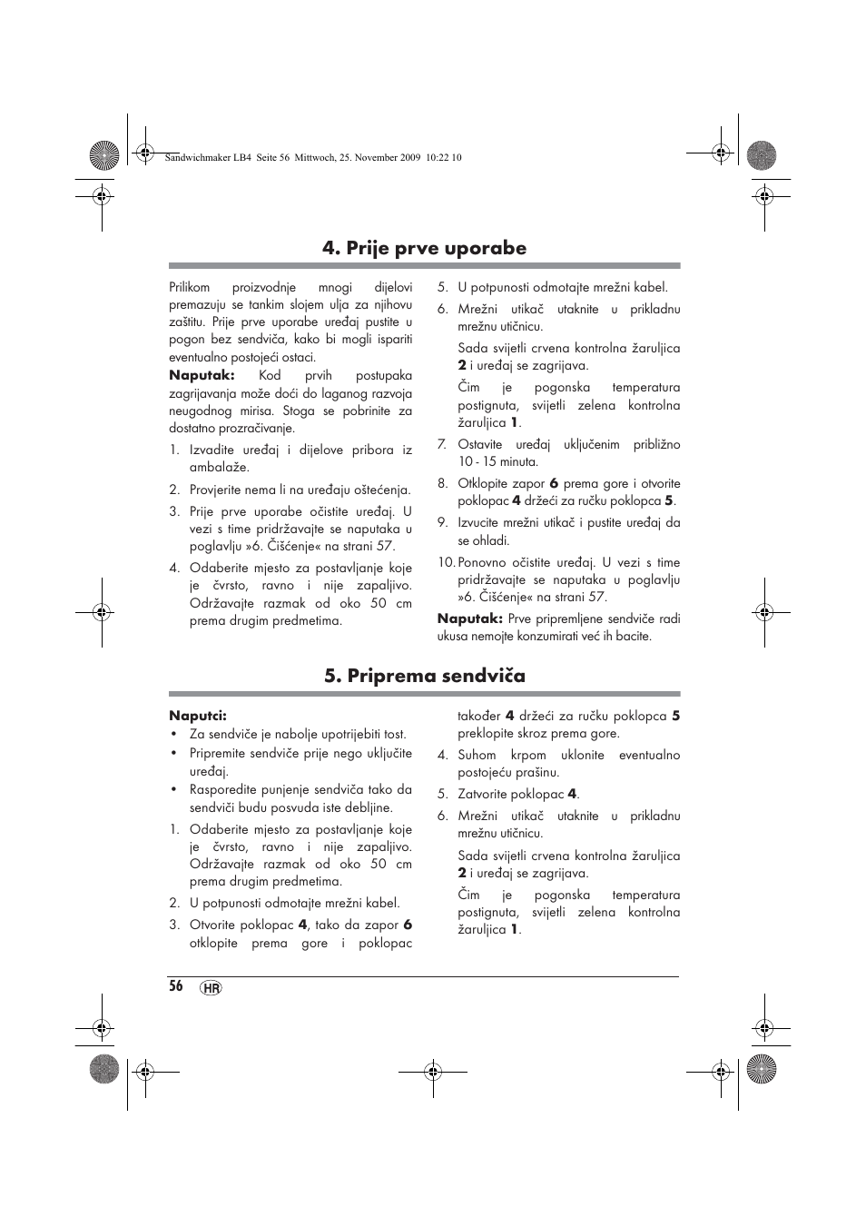 Prije prve uporabe, Priprema sendviča | Silvercrest H-3265 User Manual | Page 58 / 70