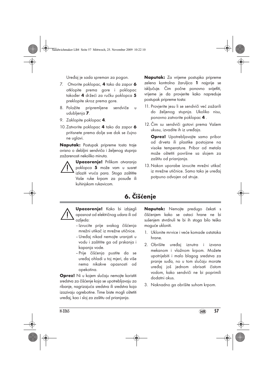 Čišćenje | Silvercrest H-3265 User Manual | Page 59 / 70