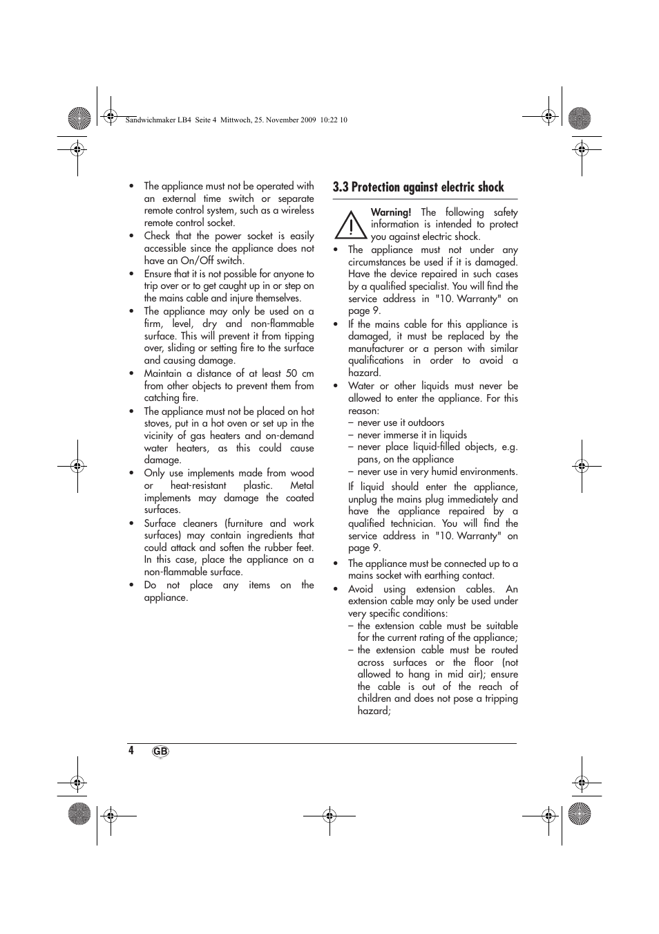 3 protection against electric shock | Silvercrest H-3265 User Manual | Page 6 / 70