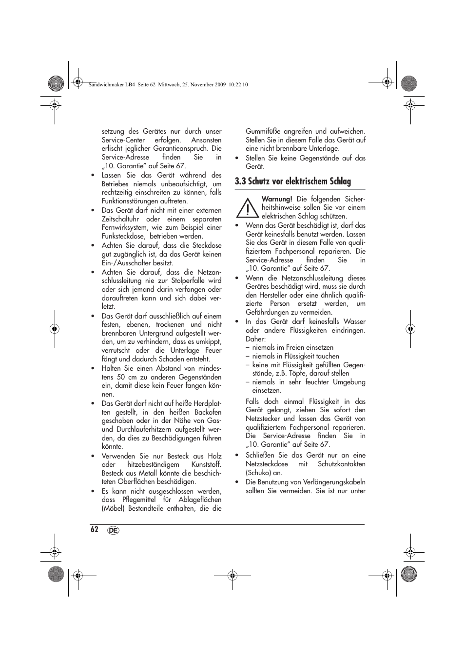 3 schutz vor elektrischem schlag | Silvercrest H-3265 User Manual | Page 64 / 70