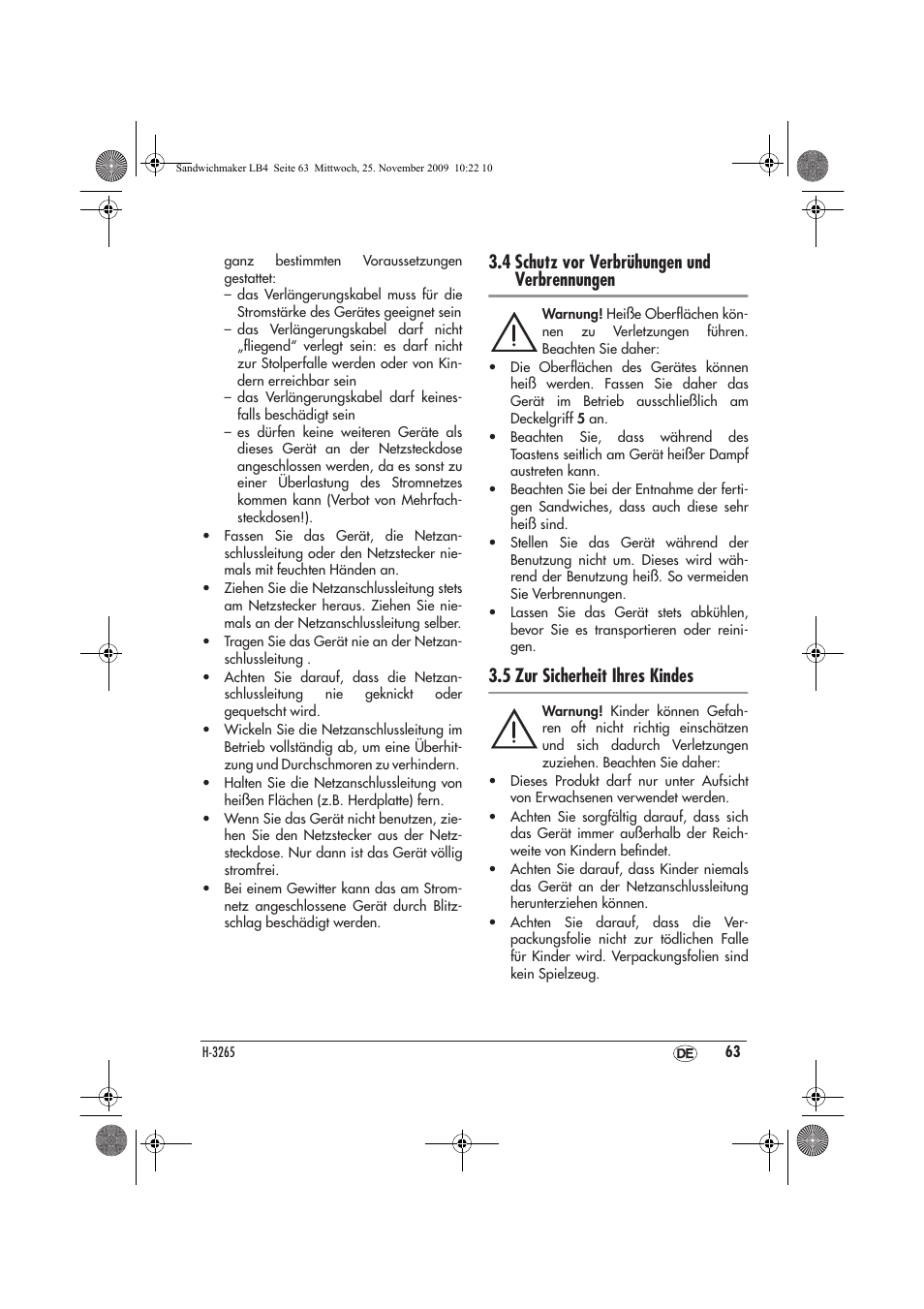4 schutz vor verbrühungen und verbrennungen, 5 zur sicherheit ihres kindes | Silvercrest H-3265 User Manual | Page 65 / 70