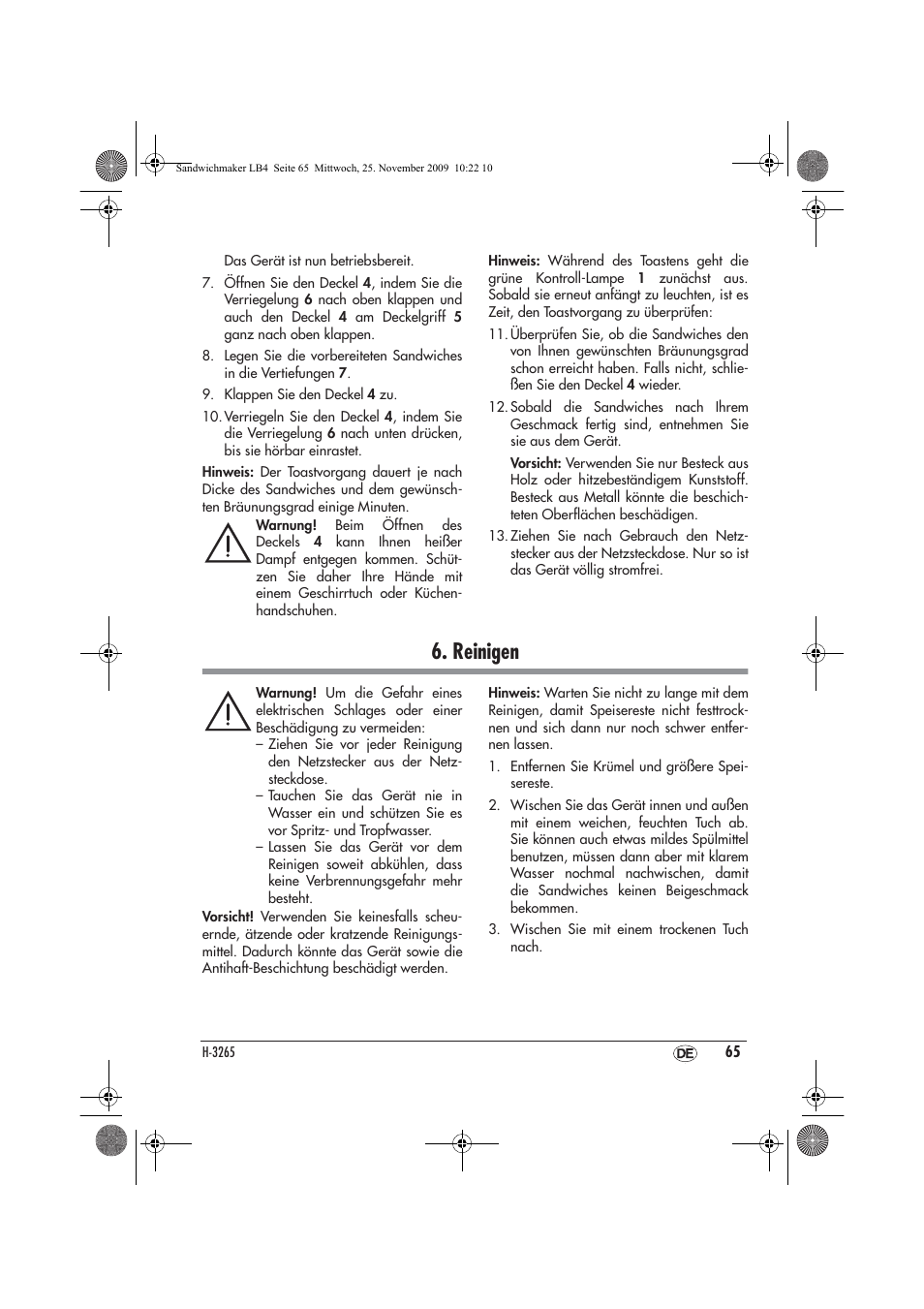 Reinigen | Silvercrest H-3265 User Manual | Page 67 / 70
