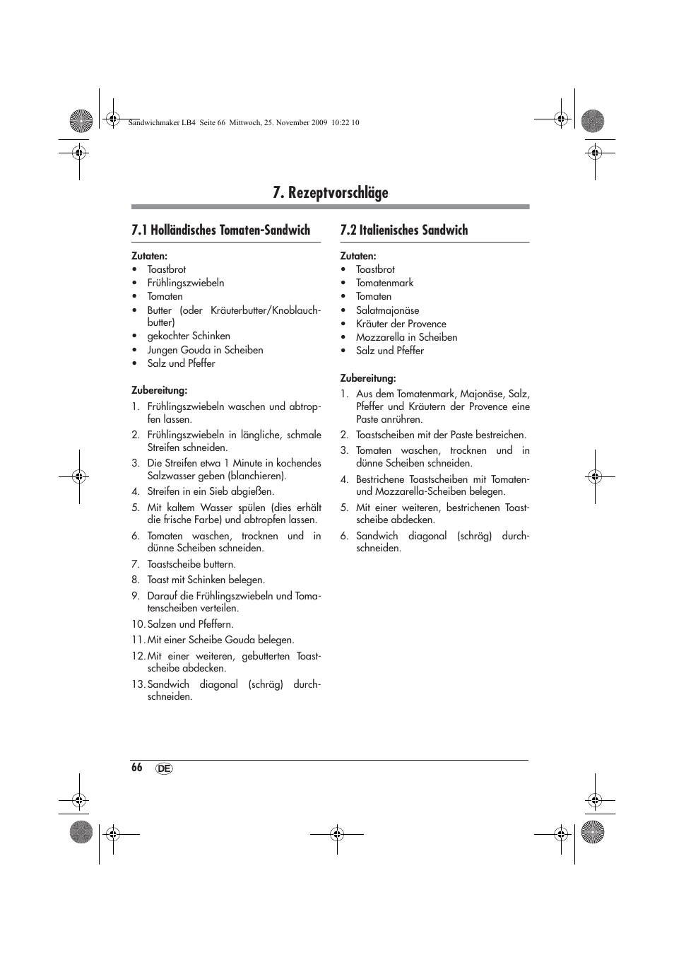 Rezeptvorschläge, 1 holländisches tomaten-sandwich, 2 italienisches sandwich | Silvercrest H-3265 User Manual | Page 68 / 70