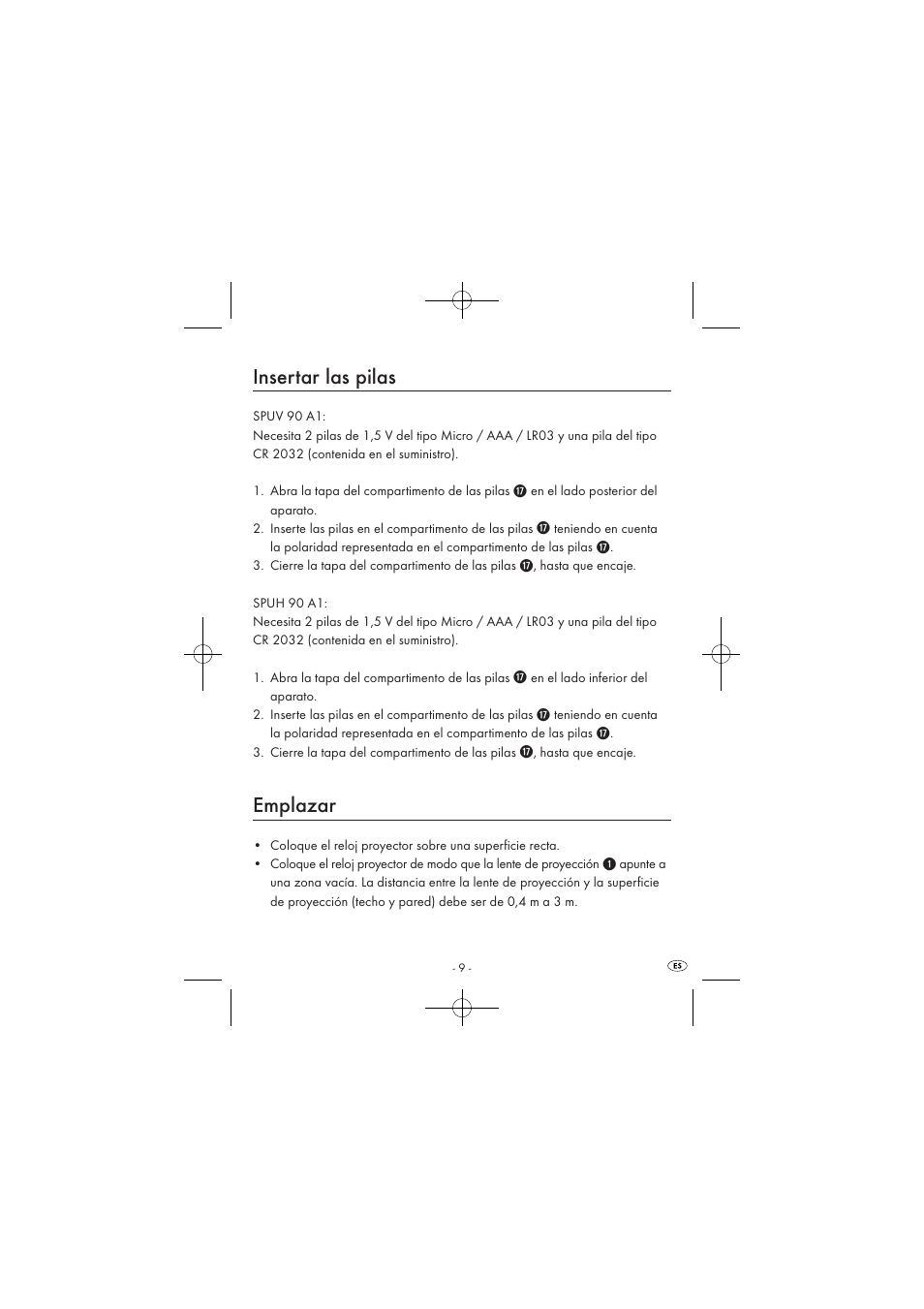 Insertar las pilas, Emplazar | Silvercrest SPUV 90 A1/SPUH 90 A1 User Manual | Page 11 / 82