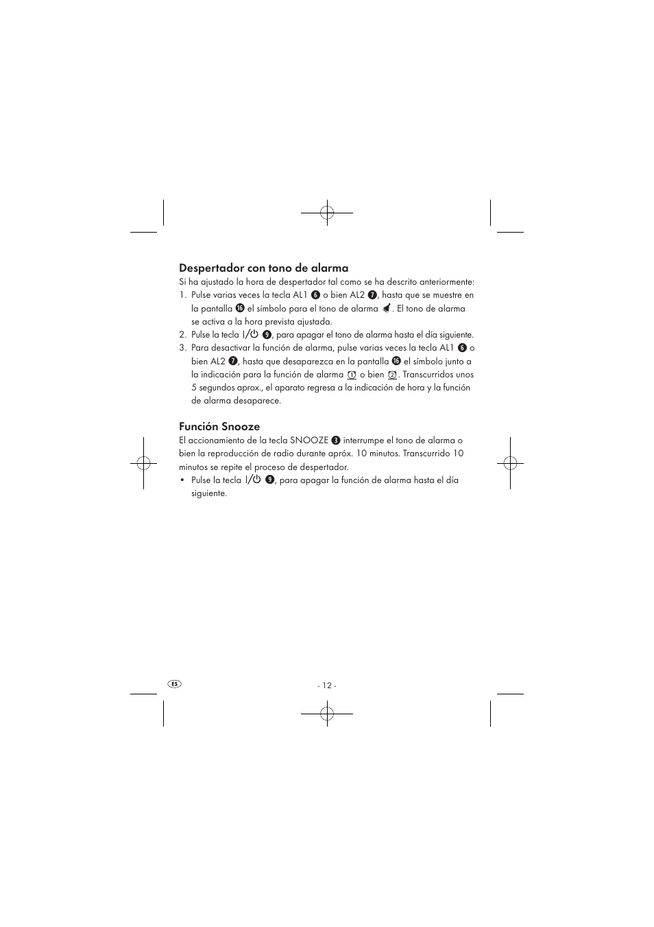 Despertador con tono de alarma, Función snooze | Silvercrest SPUV 90 A1/SPUH 90 A1 User Manual | Page 14 / 82
