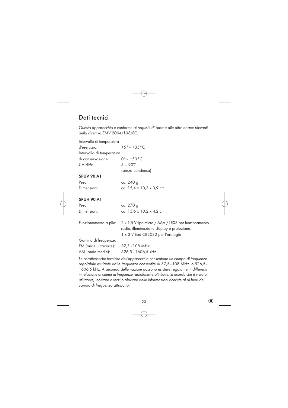 Dati tecnici | Silvercrest SPUV 90 A1/SPUH 90 A1 User Manual | Page 25 / 82