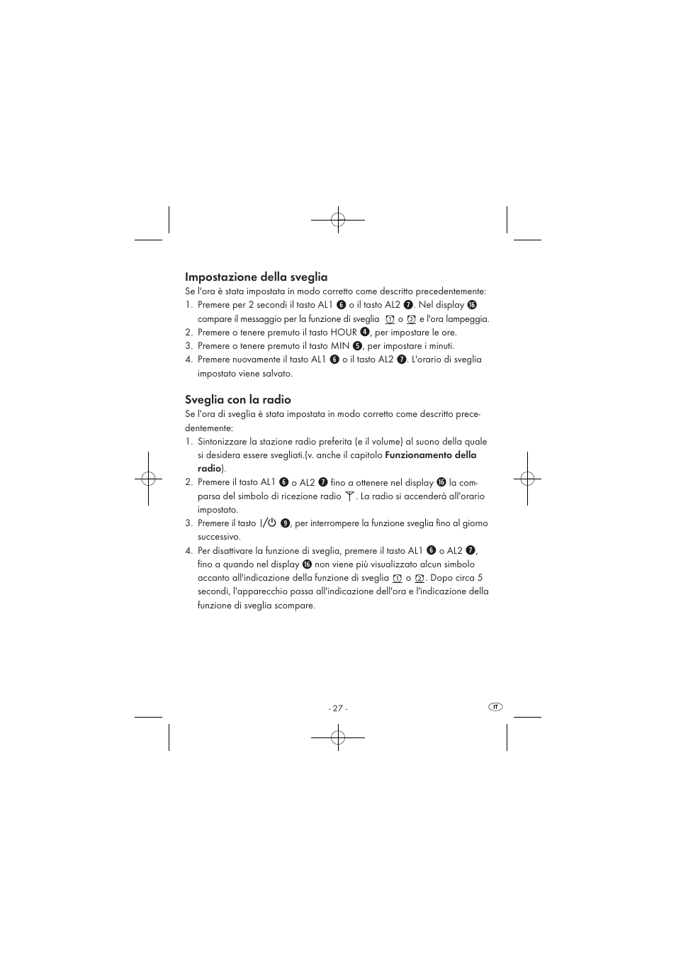 Impostazione della sveglia, Sveglia con la radio | Silvercrest SPUV 90 A1/SPUH 90 A1 User Manual | Page 29 / 82