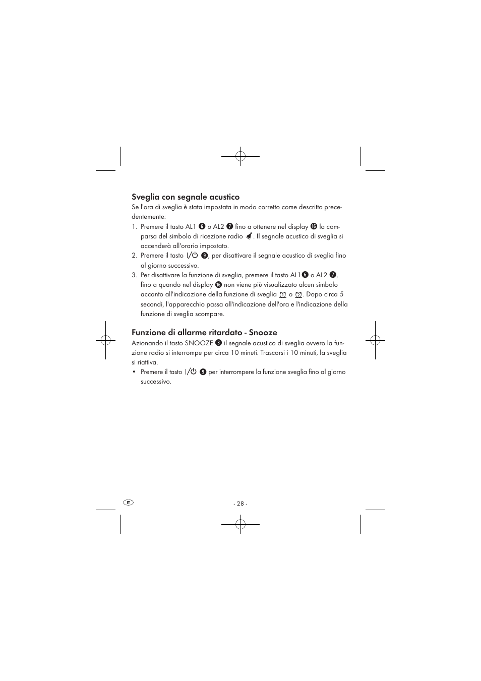 Sveglia con segnale acustico, Funzione di allarme ritardato - snooze | Silvercrest SPUV 90 A1/SPUH 90 A1 User Manual | Page 30 / 82