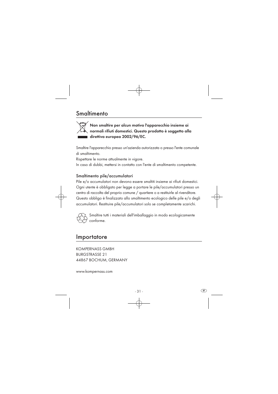 Smaltimento, Importatore | Silvercrest SPUV 90 A1/SPUH 90 A1 User Manual | Page 33 / 82