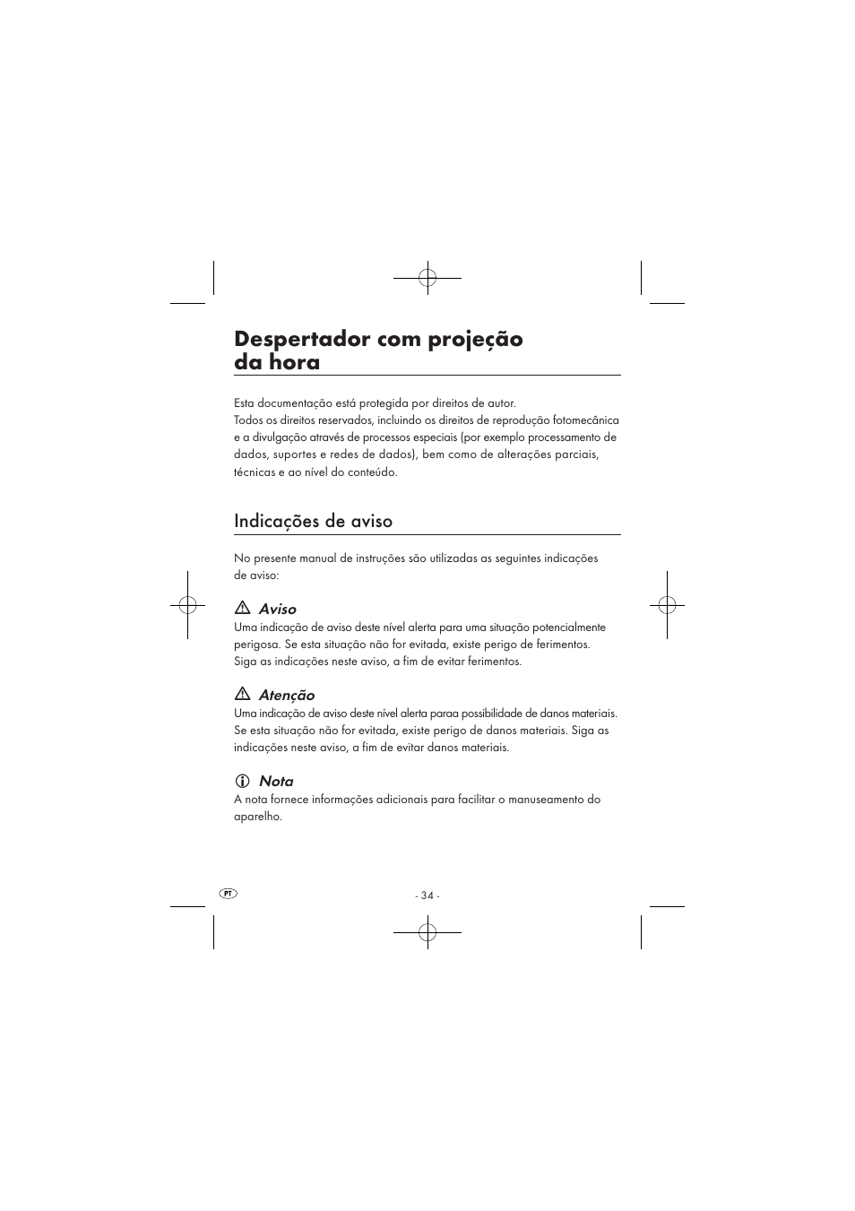 Despertador com projeção da hora, Indicações de aviso | Silvercrest SPUV 90 A1/SPUH 90 A1 User Manual | Page 36 / 82