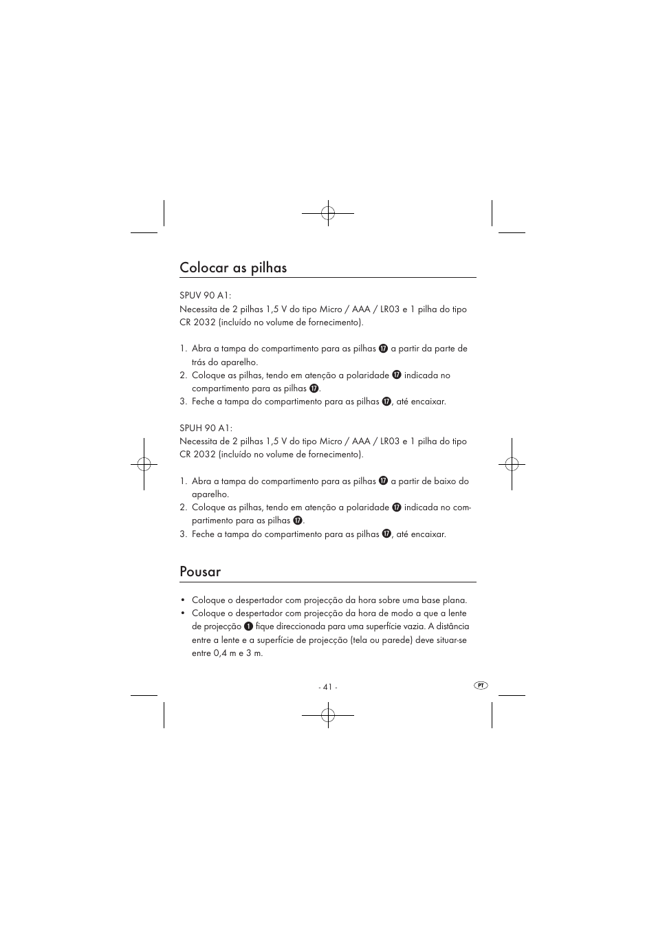 Colocar as pilhas, Pousar | Silvercrest SPUV 90 A1/SPUH 90 A1 User Manual | Page 43 / 82