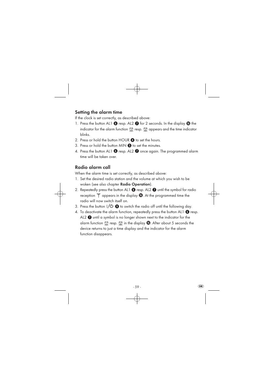 Setting the alarm time, Radio alarm call | Silvercrest SPUV 90 A1/SPUH 90 A1 User Manual | Page 61 / 82