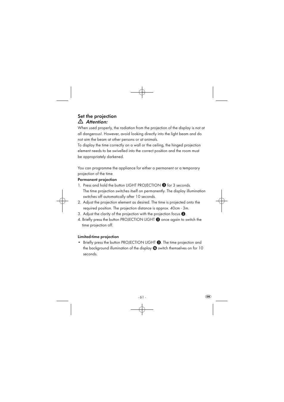 Set the projection, Attention | Silvercrest SPUV 90 A1/SPUH 90 A1 User Manual | Page 63 / 82