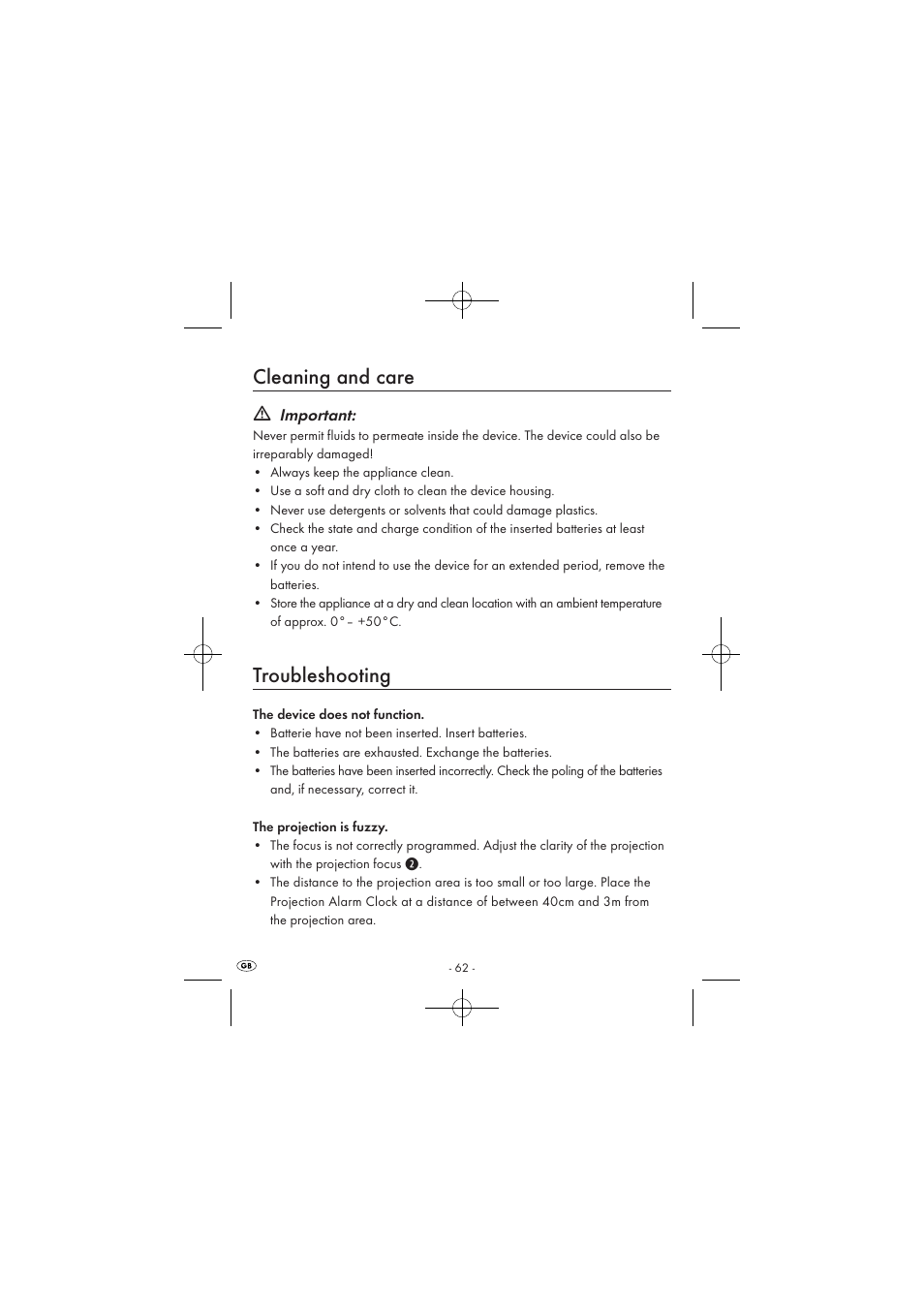 Cleaning and care, Troubleshooting, Important | Silvercrest SPUV 90 A1/SPUH 90 A1 User Manual | Page 64 / 82