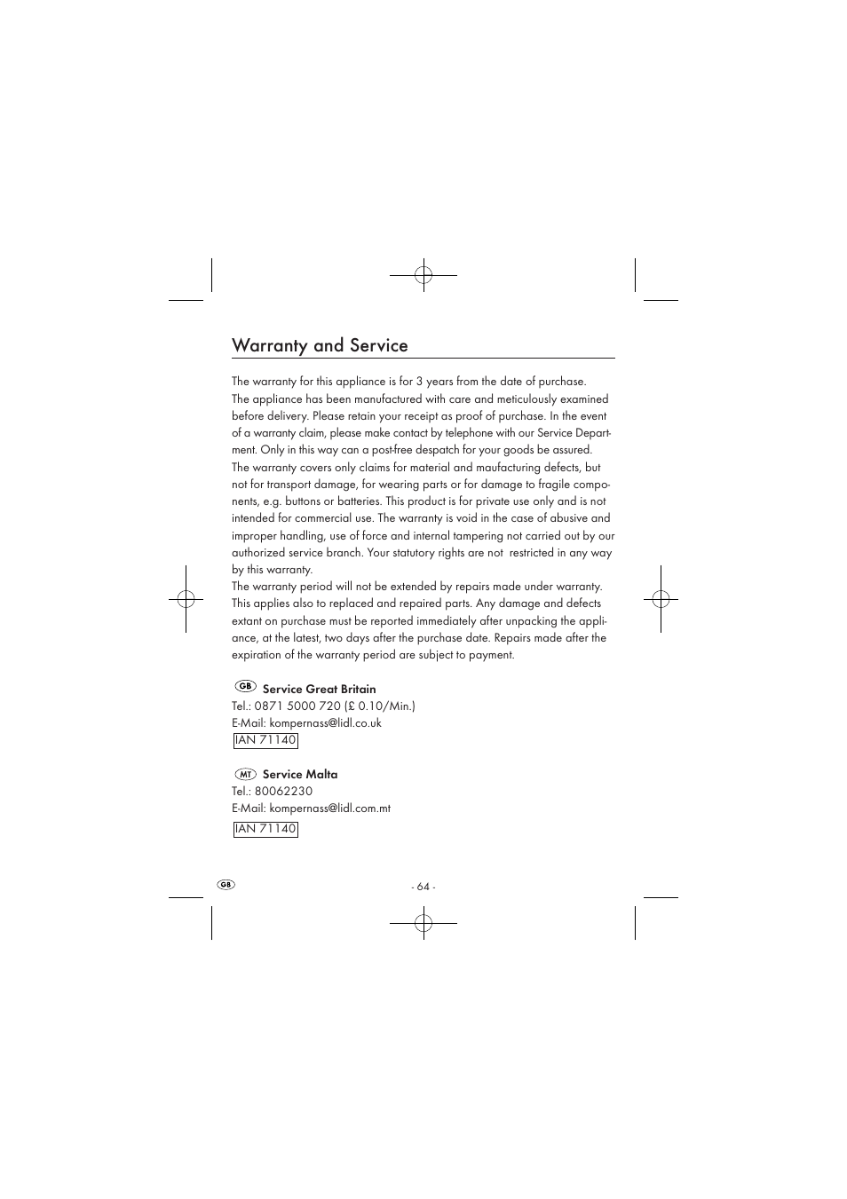 Warranty and service | Silvercrest SPUV 90 A1/SPUH 90 A1 User Manual | Page 66 / 82