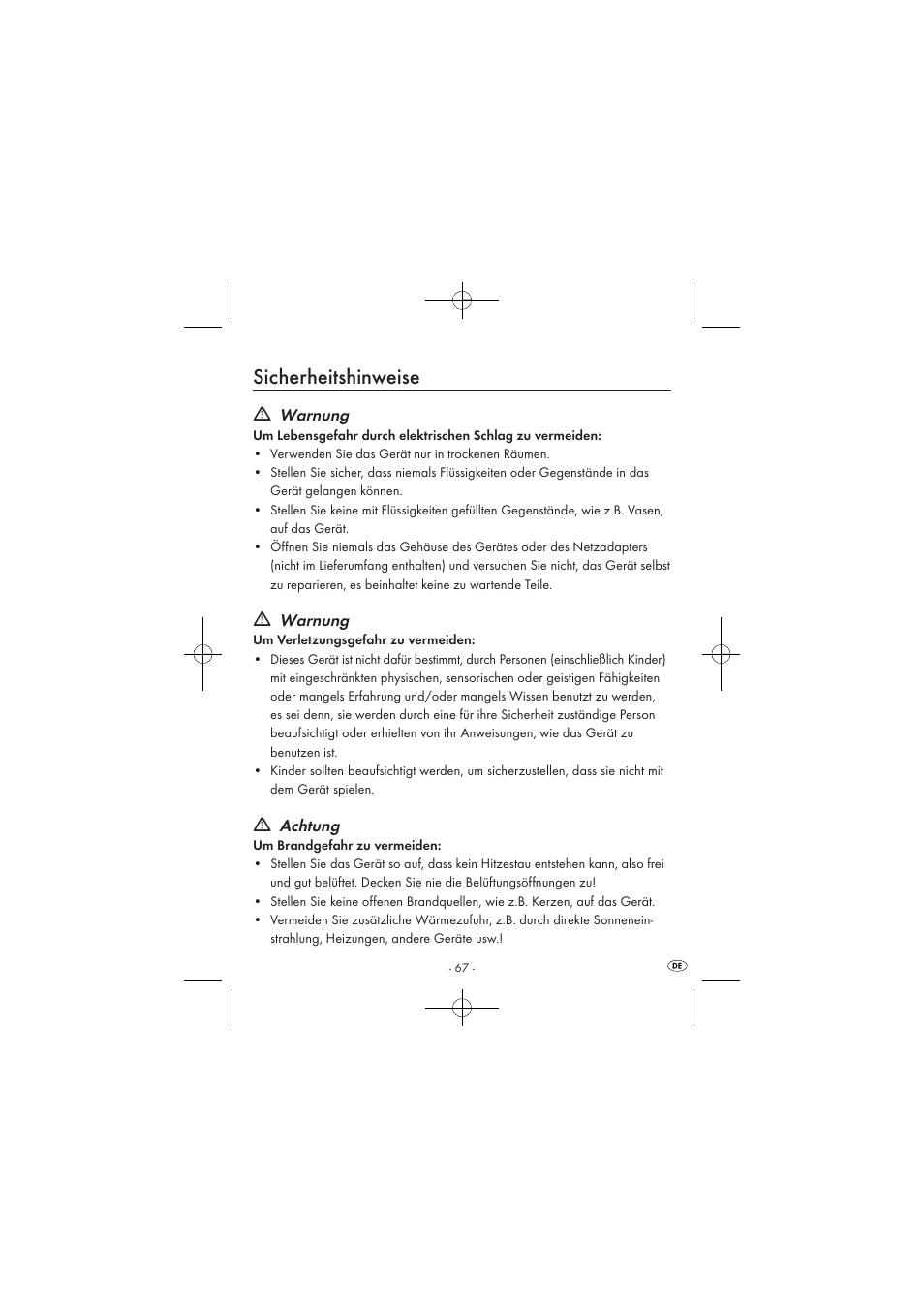 Sicherheitshinweise, Warnung, Achtung | Silvercrest SPUV 90 A1/SPUH 90 A1 User Manual | Page 69 / 82