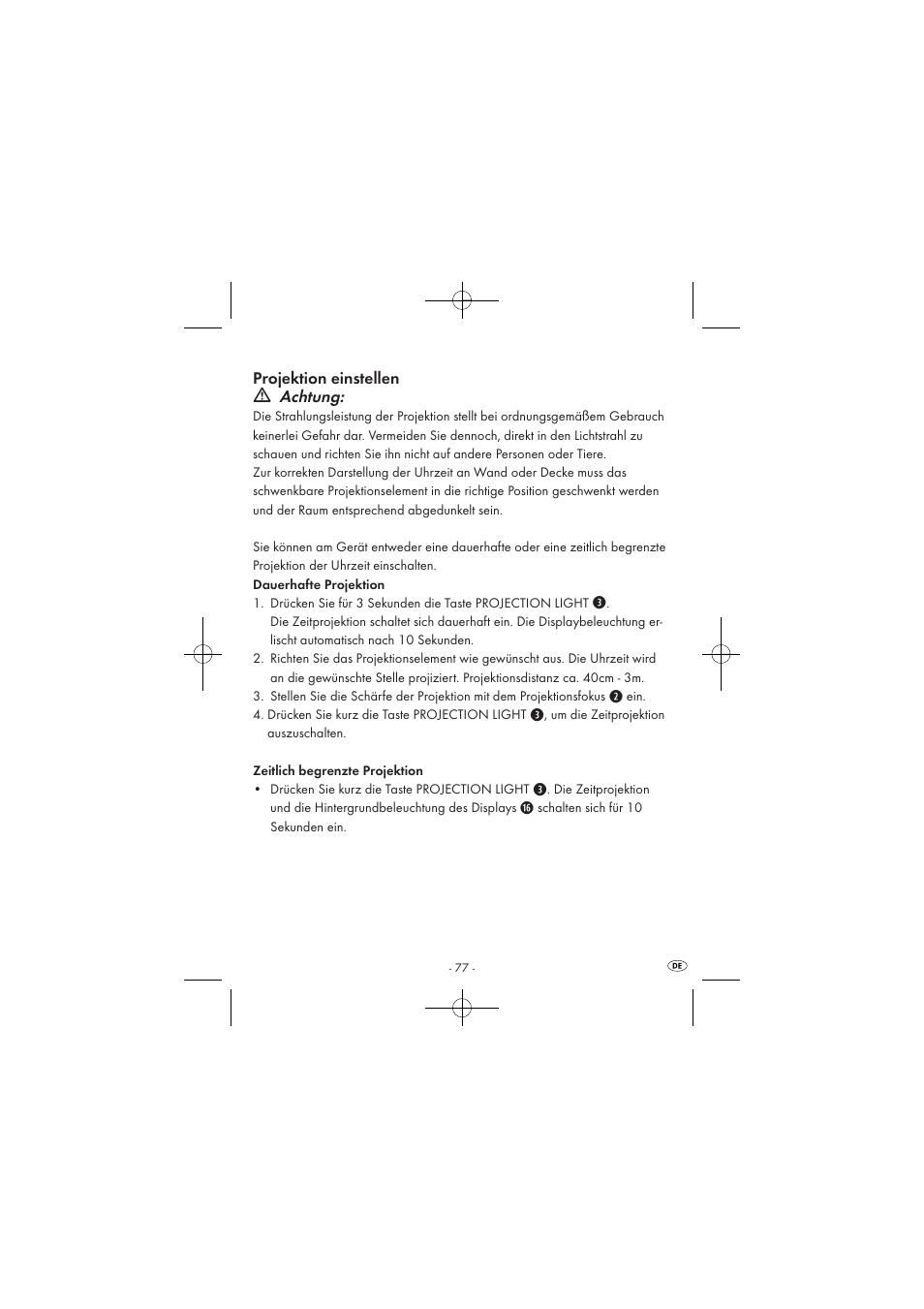 Projektion einstellen, Achtung | Silvercrest SPUV 90 A1/SPUH 90 A1 User Manual | Page 79 / 82