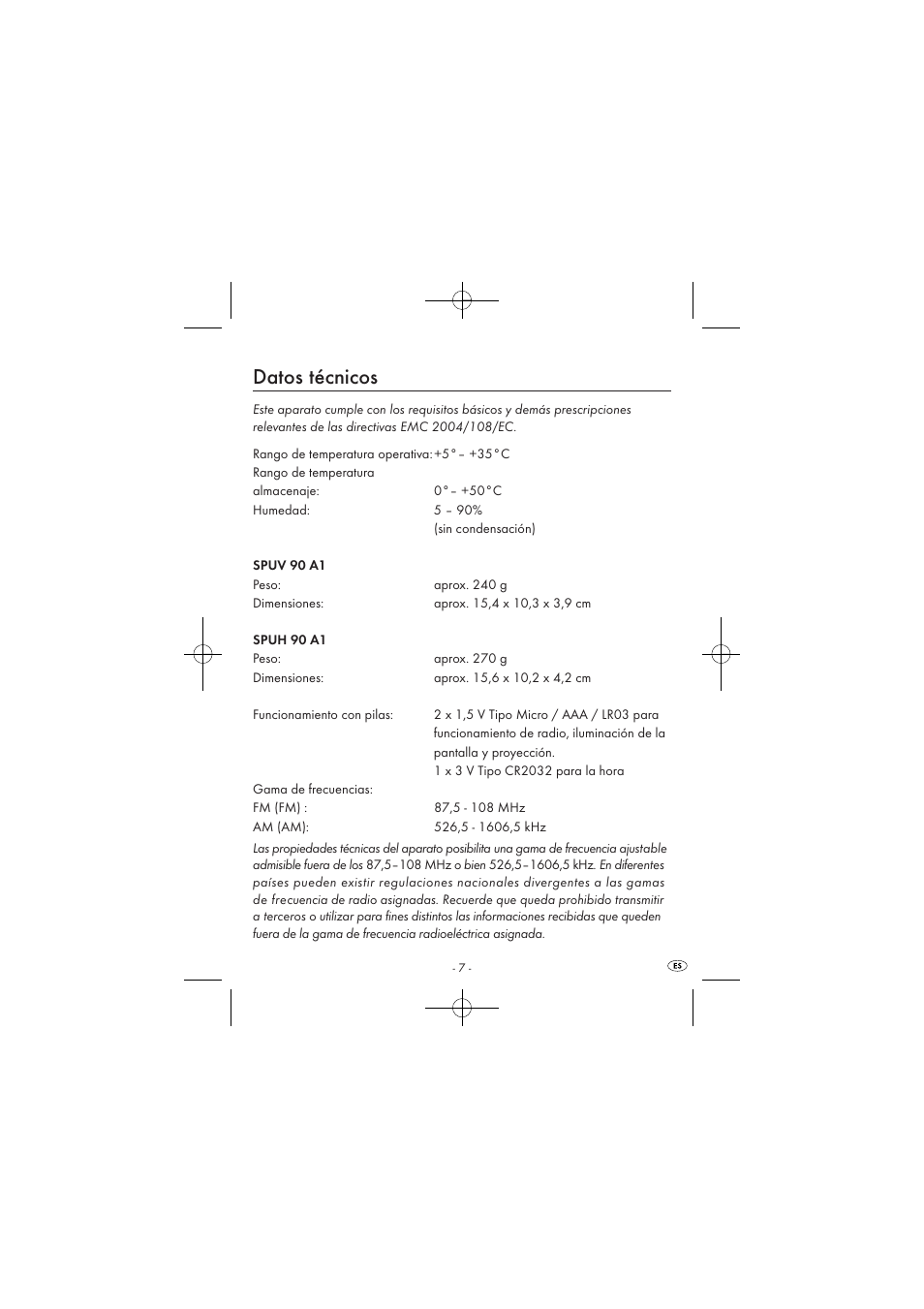 Datos técnicos | Silvercrest SPUV 90 A1/SPUH 90 A1 User Manual | Page 9 / 82