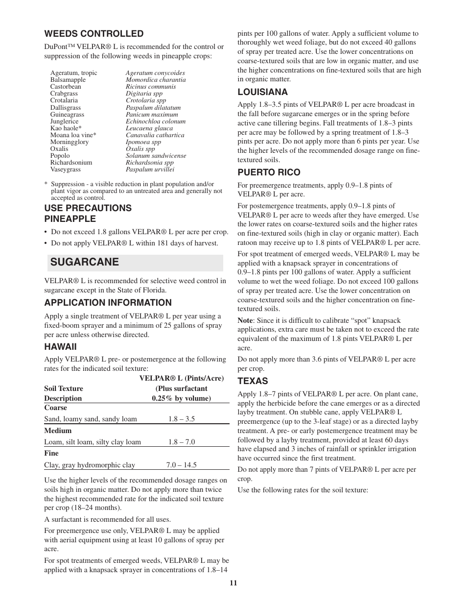 Sugarcane | DuPont Authentication Velpar H - 65396 User Manual | Page 13 / 27