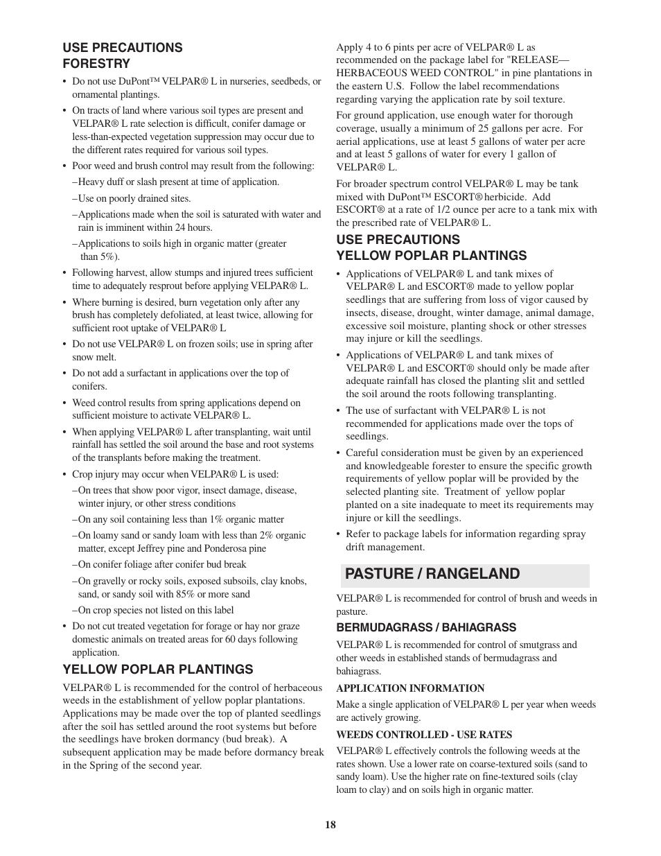 Pasture / rangeland | DuPont Authentication Velpar H - 65396 User Manual | Page 20 / 27