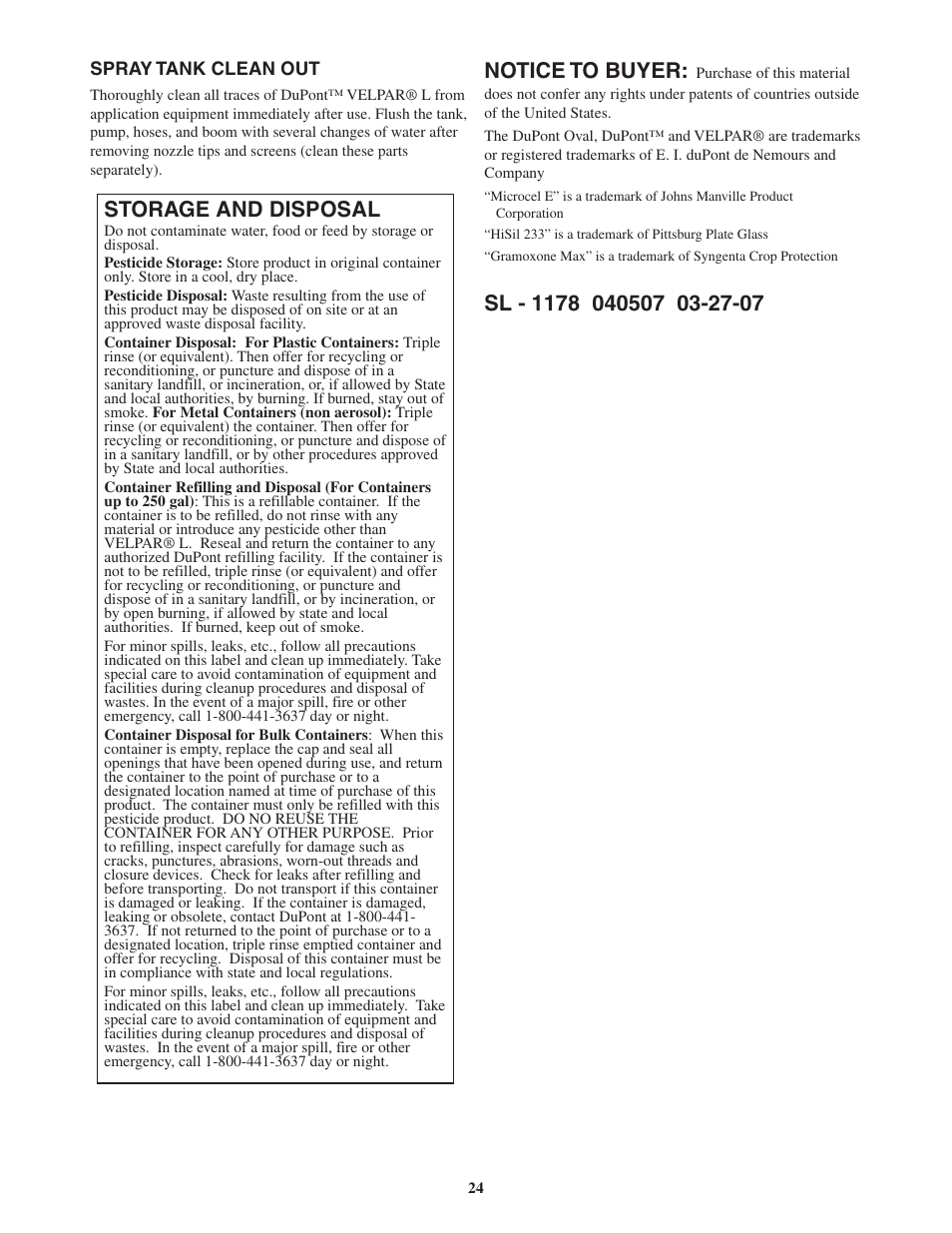 Notice to buyer | DuPont Authentication Velpar H - 65396 User Manual | Page 26 / 27
