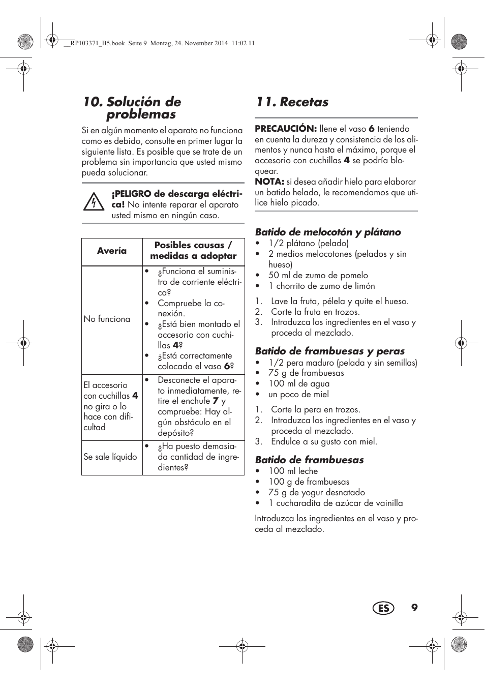 Solución de problemas, Recetas | Silvercrest SSM 175 B2 User Manual | Page 11 / 54