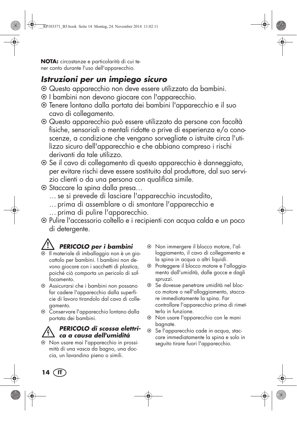 Istruzioni per un impiego sicuro | Silvercrest SSM 175 B2 User Manual | Page 16 / 54