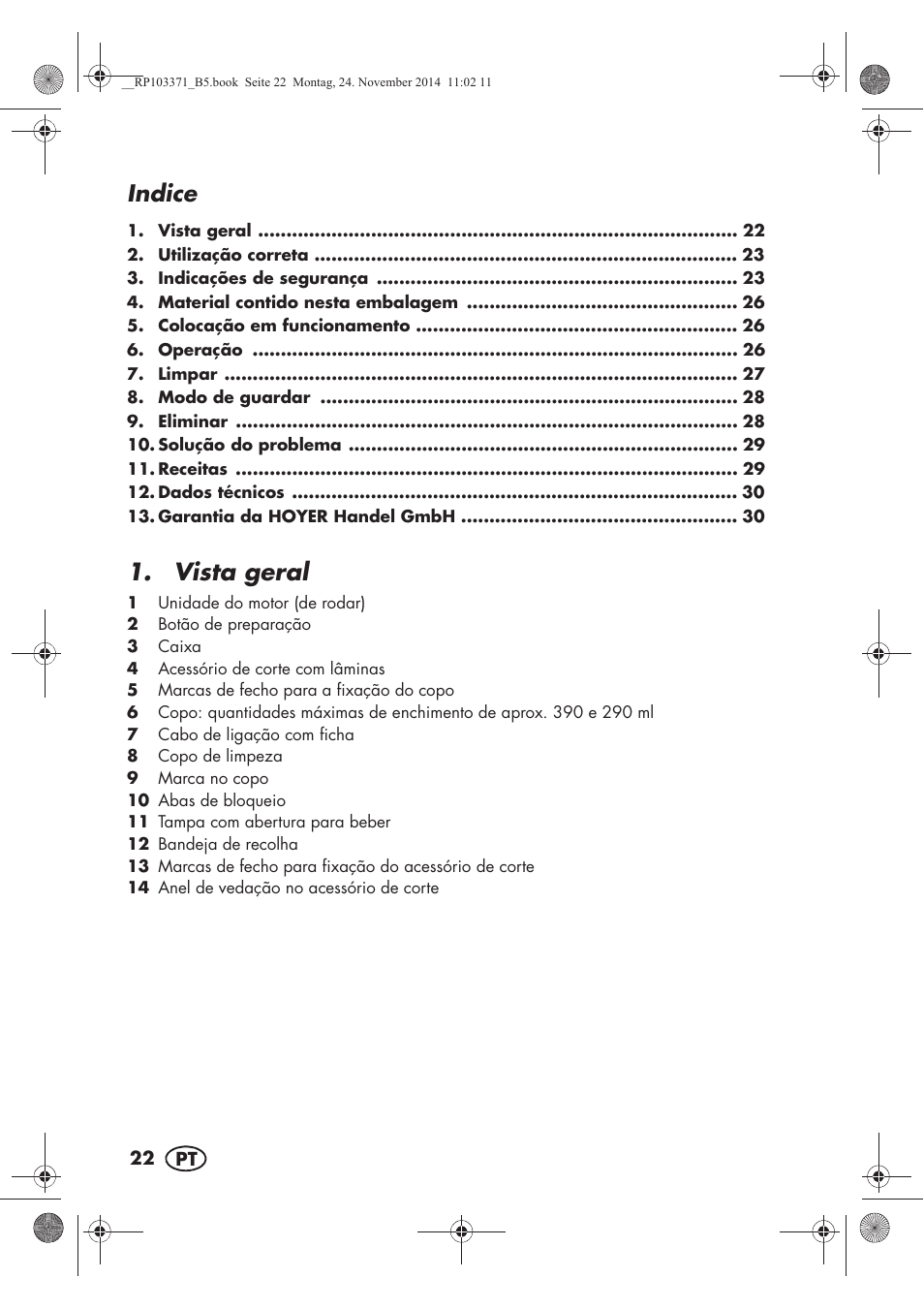 Vista geral, Indice | Silvercrest SSM 175 B2 User Manual | Page 24 / 54