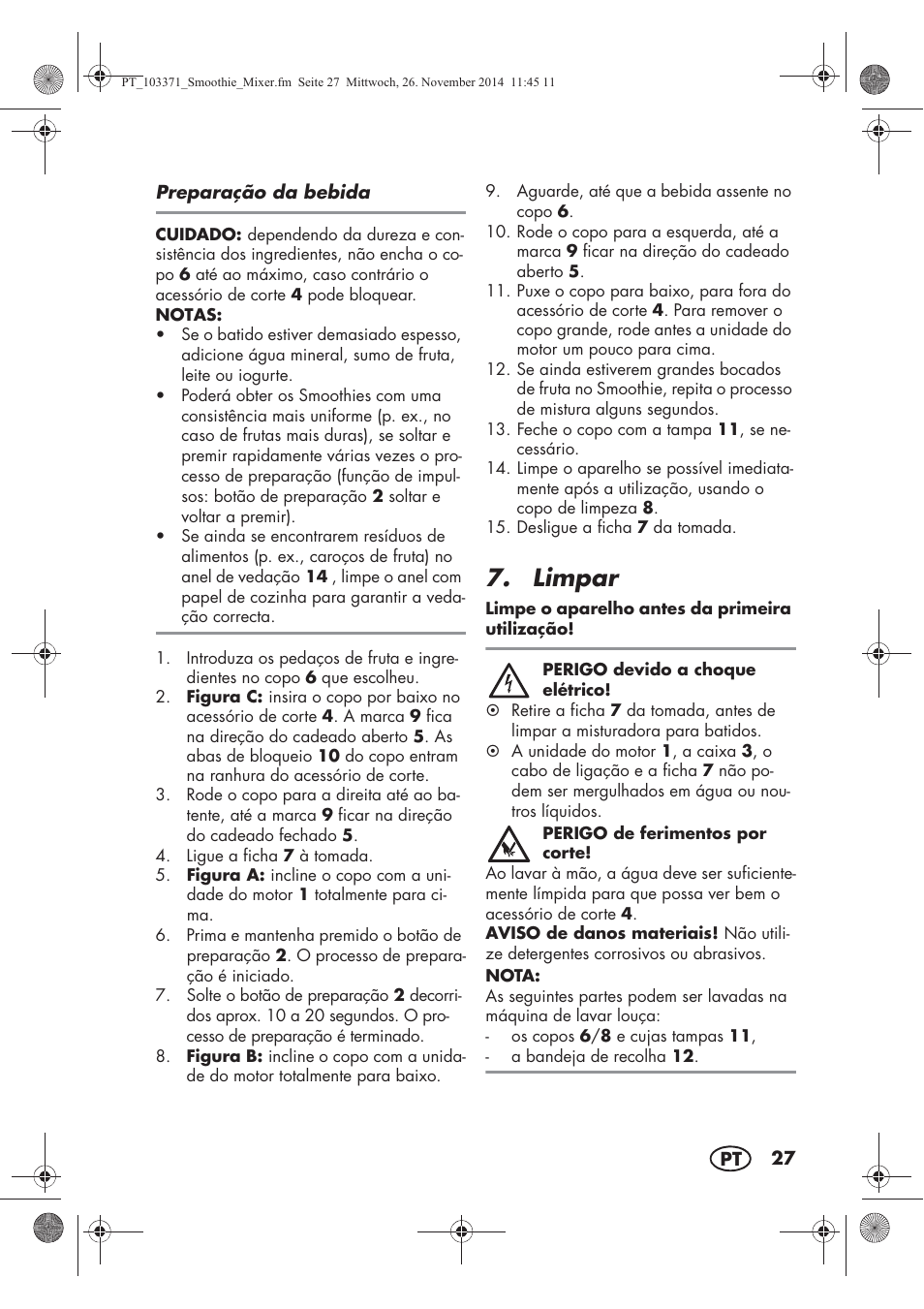 Limpar | Silvercrest SSM 175 B2 User Manual | Page 29 / 54