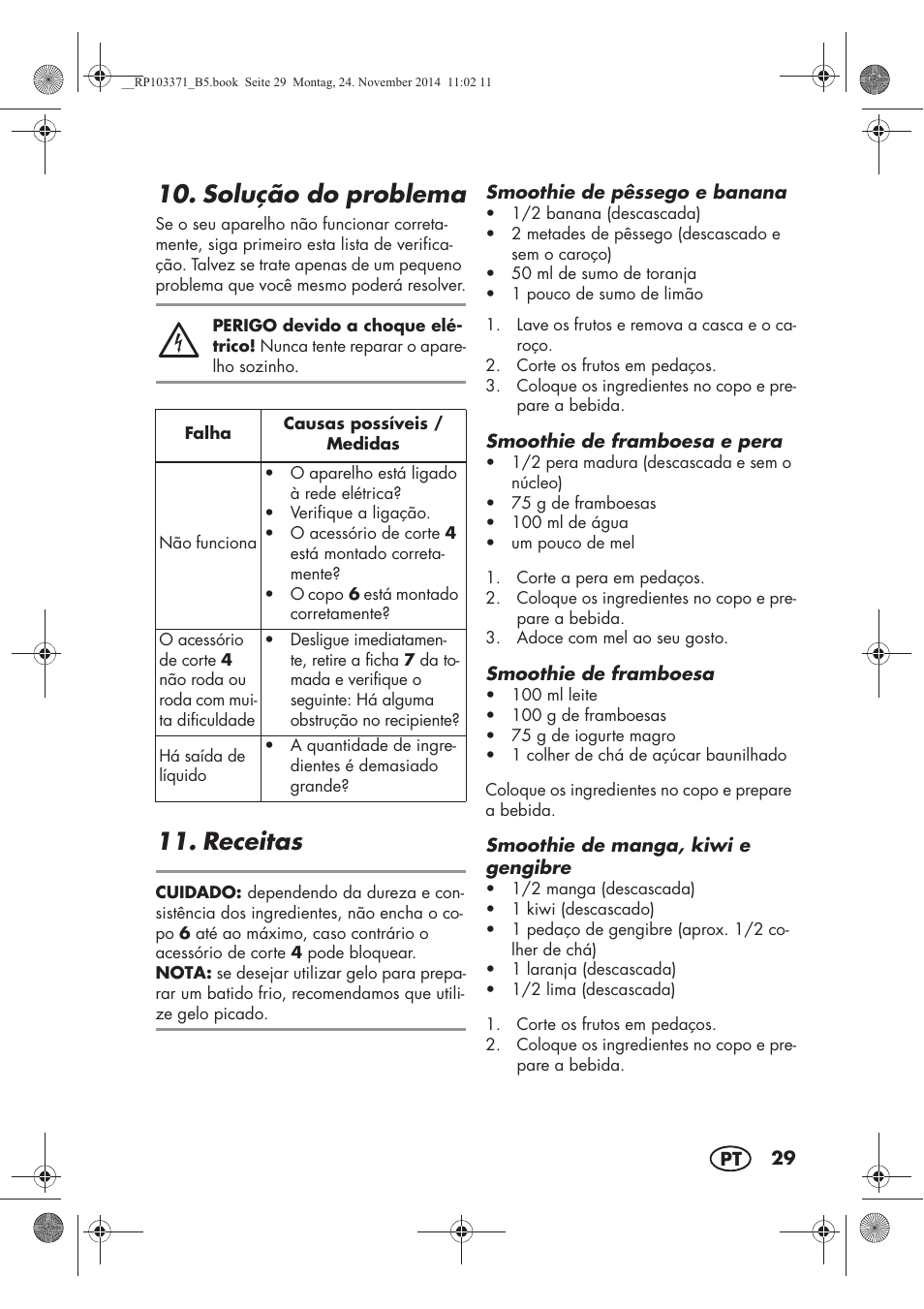 Solução do problema, Receitas | Silvercrest SSM 175 B2 User Manual | Page 31 / 54