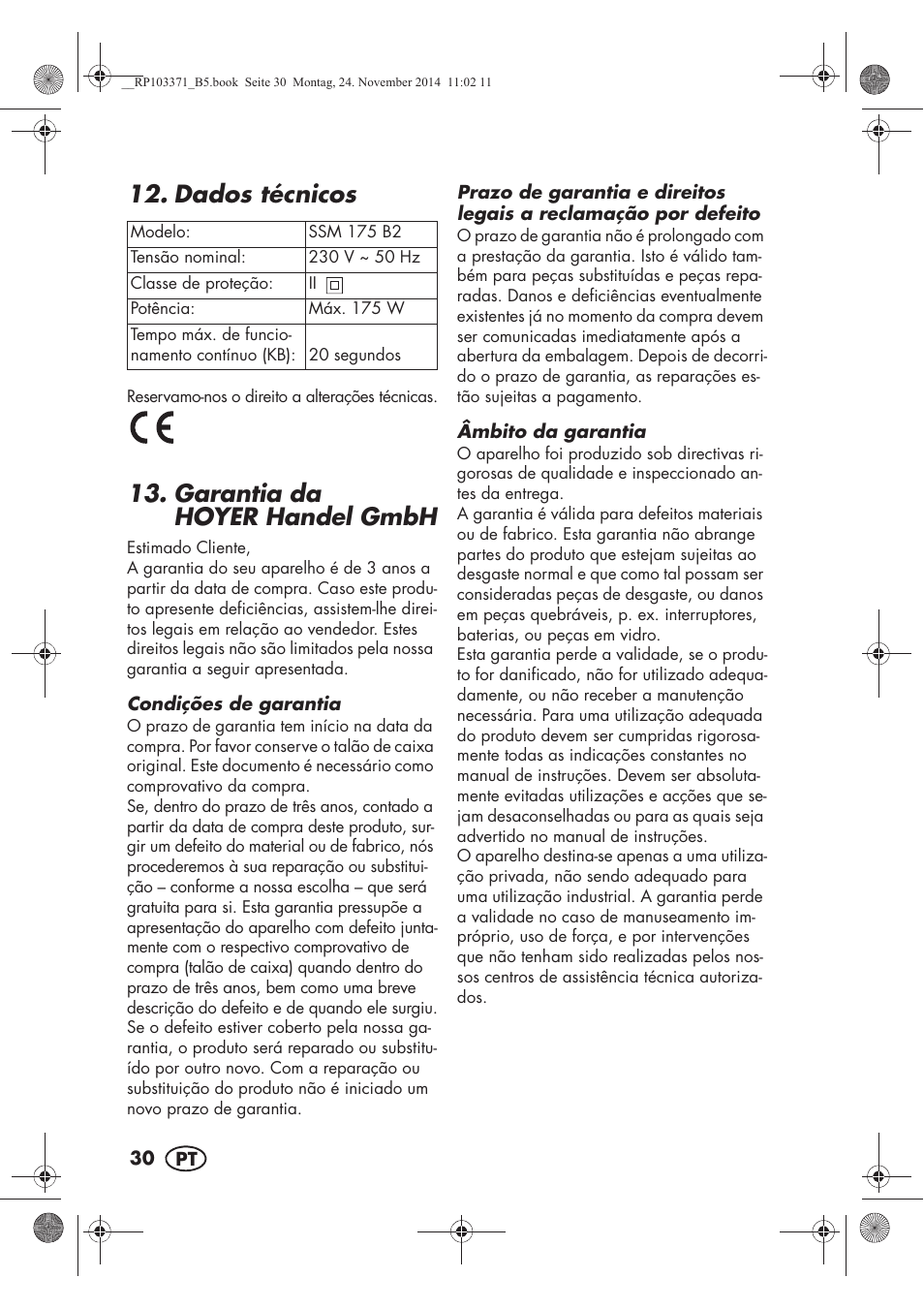 Dados técnicos, Garantia da hoyer handel gmbh | Silvercrest SSM 175 B2 User Manual | Page 32 / 54