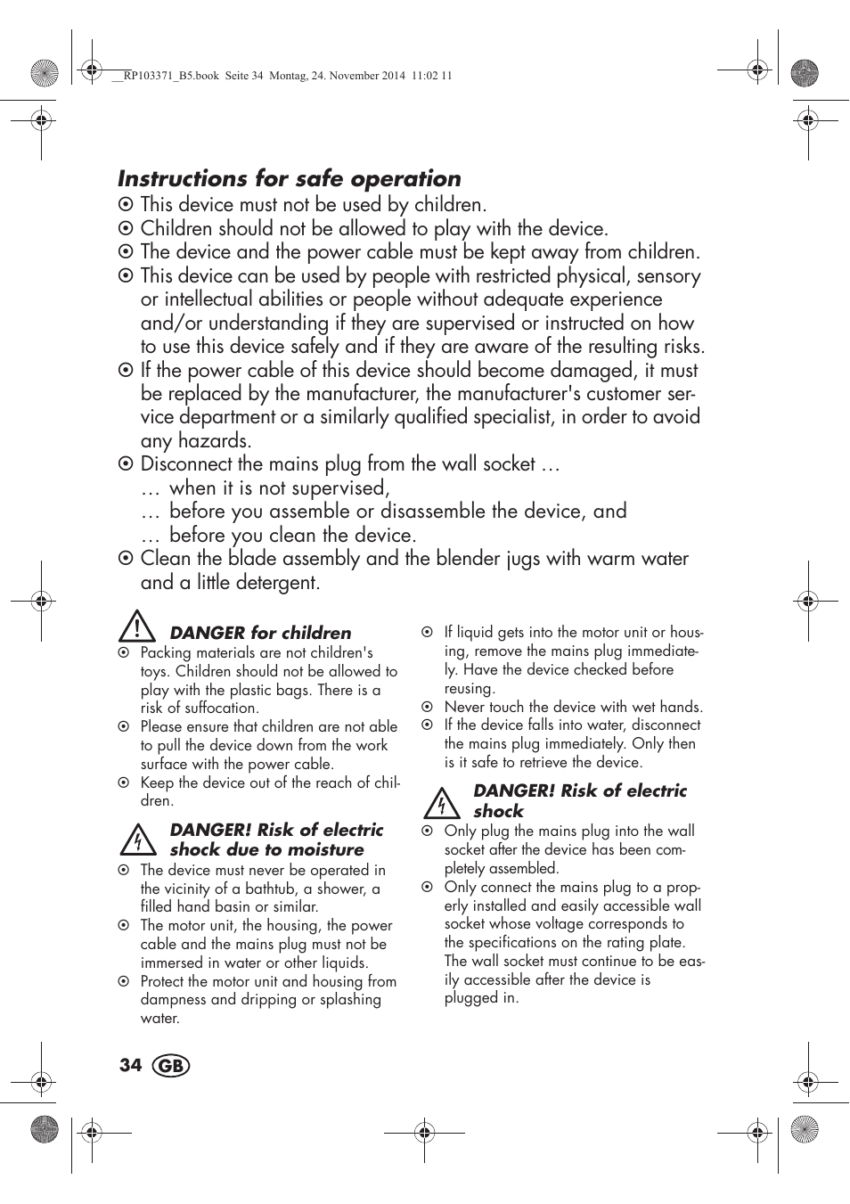 Instructions for safe operation | Silvercrest SSM 175 B2 User Manual | Page 36 / 54