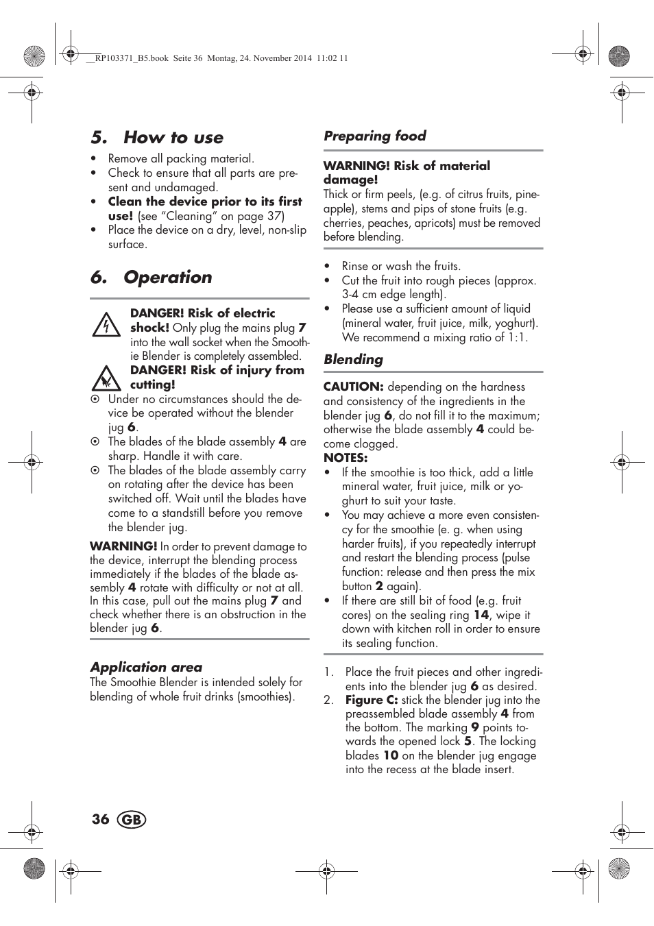 How to use, Operation | Silvercrest SSM 175 B2 User Manual | Page 38 / 54