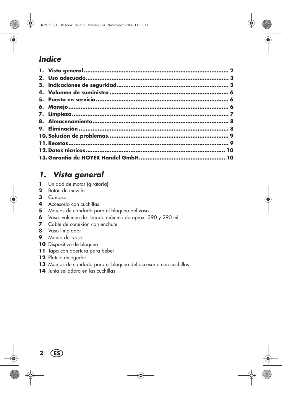 Indice, Vista general | Silvercrest SSM 175 B2 User Manual | Page 4 / 54