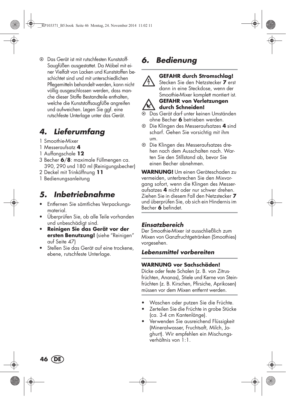 Lieferumfang, Inbetriebnahme, Bedienung | Silvercrest SSM 175 B2 User Manual | Page 48 / 54