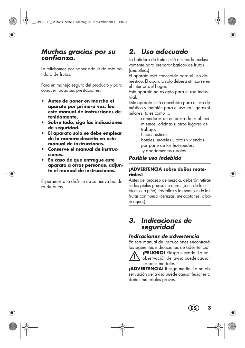 Muchas gracias por su confianza, Uso adecuado, Indicaciones de seguridad | Silvercrest SSM 175 B2 User Manual | Page 5 / 54