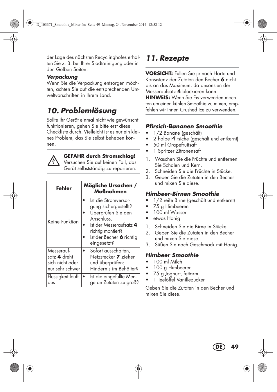 Problemlösung, Rezepte | Silvercrest SSM 175 B2 User Manual | Page 51 / 54