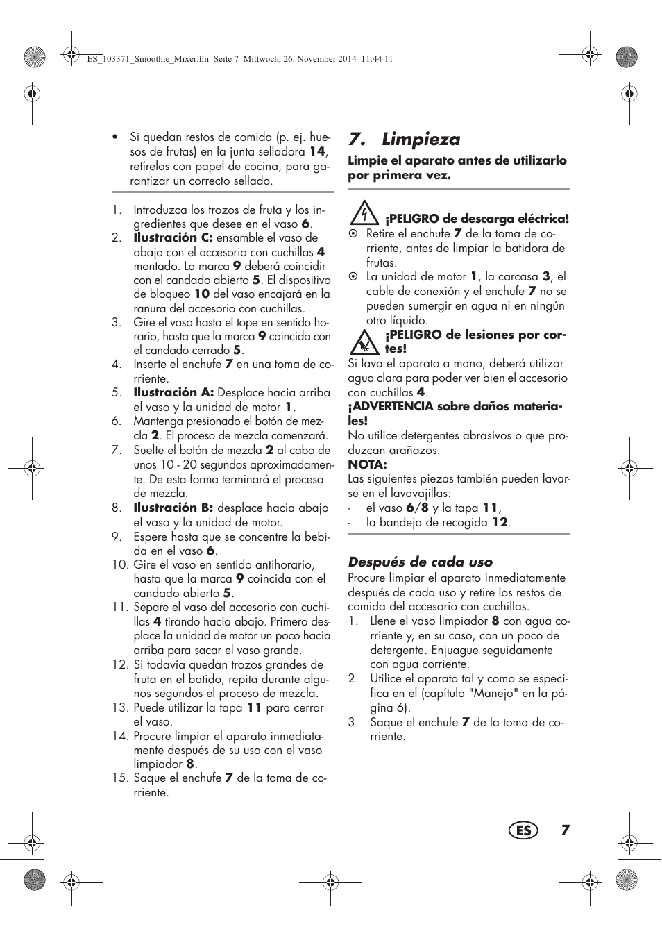 Limpieza | Silvercrest SSM 175 B2 User Manual | Page 9 / 54